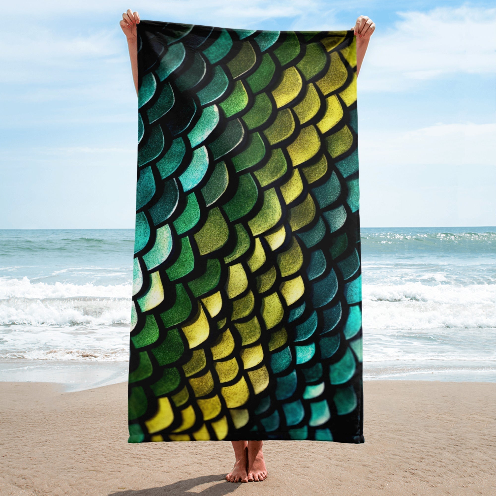 Intricate Viper Scale Beach Towel by Visual Verse - Image 1