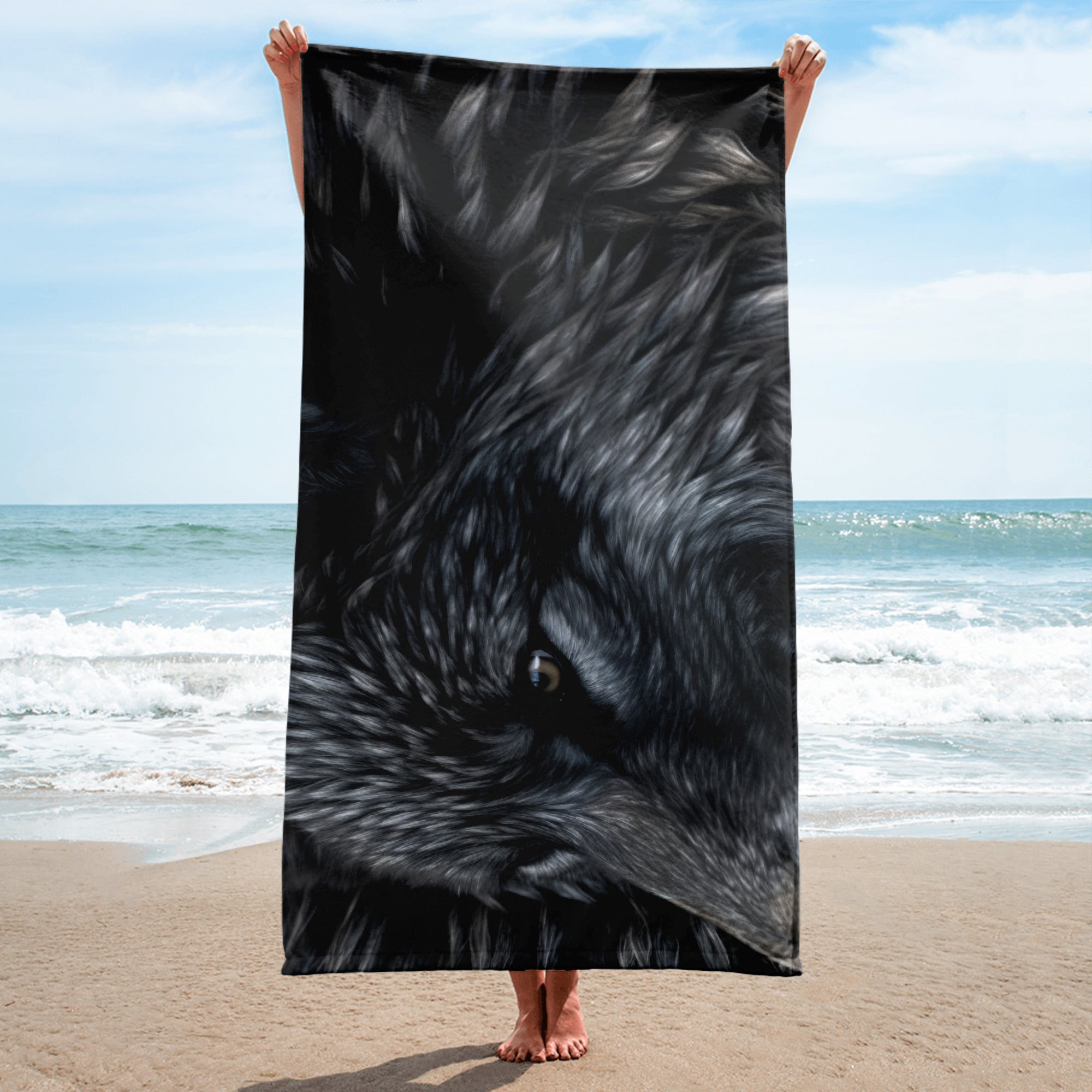 Intricate Wolf Fur Beach Towel by Visual Verse - Image 1