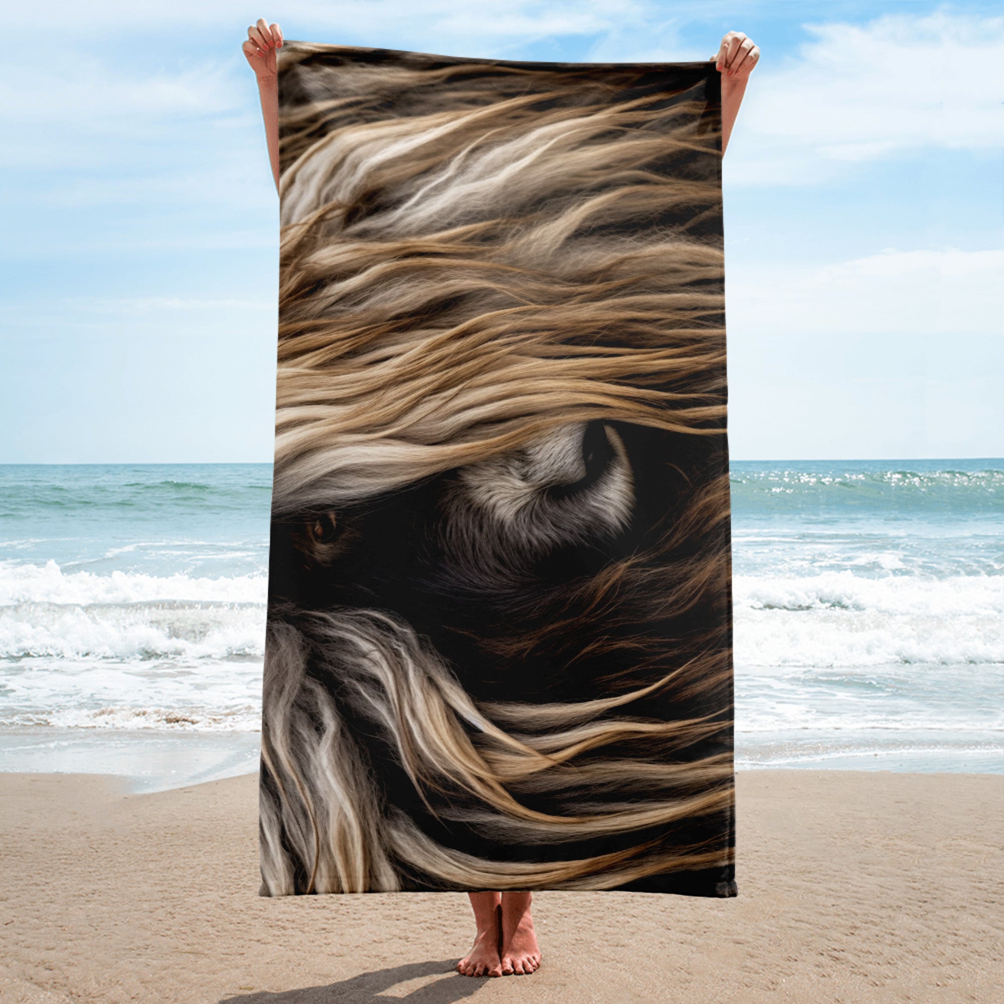 Intricate Yak Fur Beach Towel by Visual Verse - Image 1