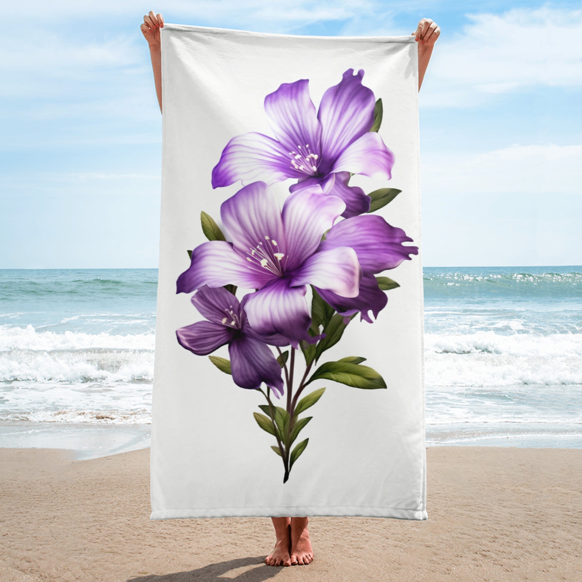 Lilac Flower Beach Towel by Visual Verse - Image 1