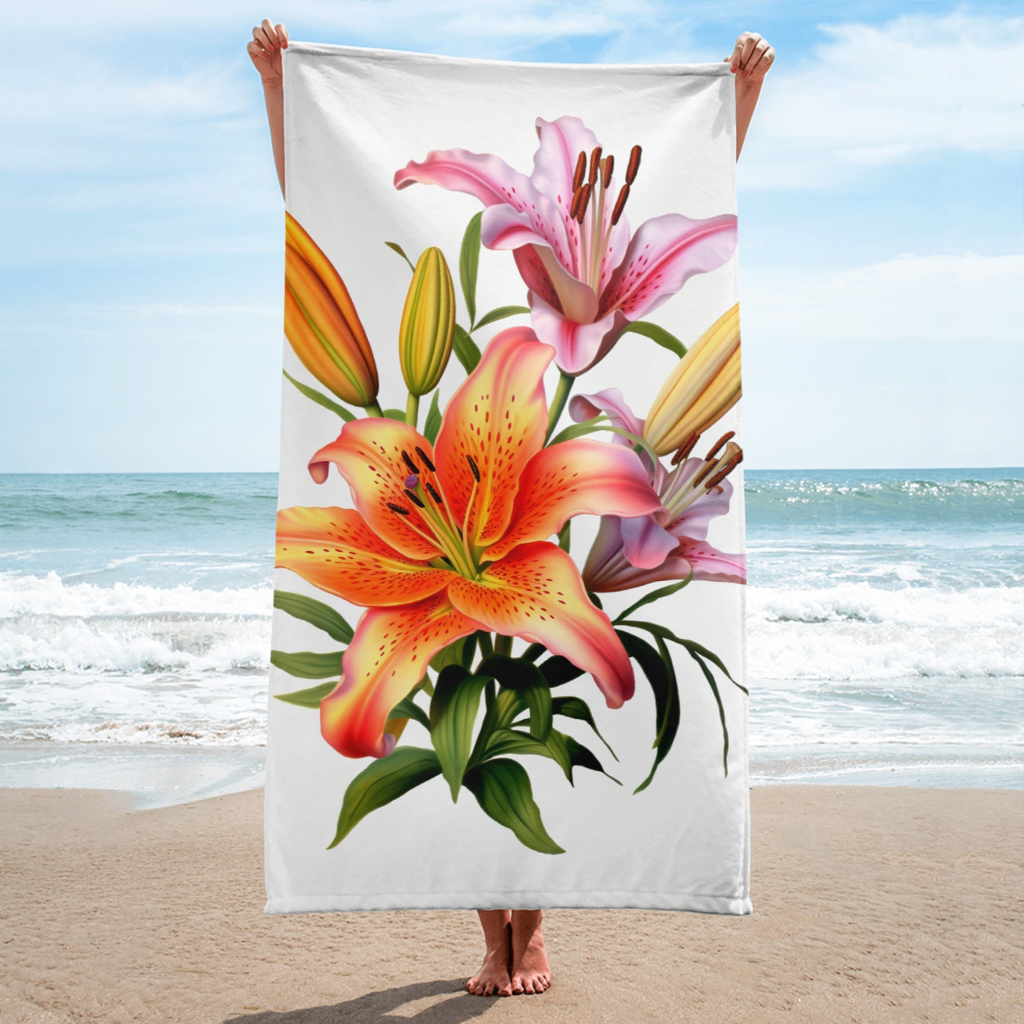 Lily Flower Beach Towel by Visual Verse - Image 1