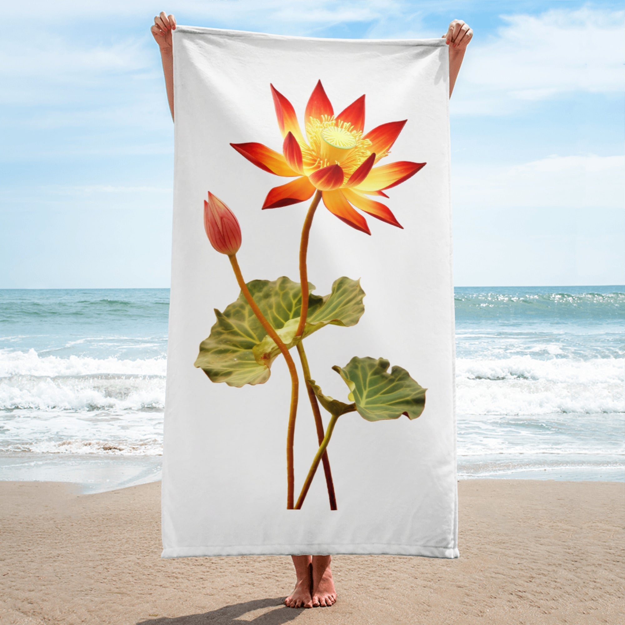 Lotus Vine Flower Beach Towel by Visual Verse - Image 1