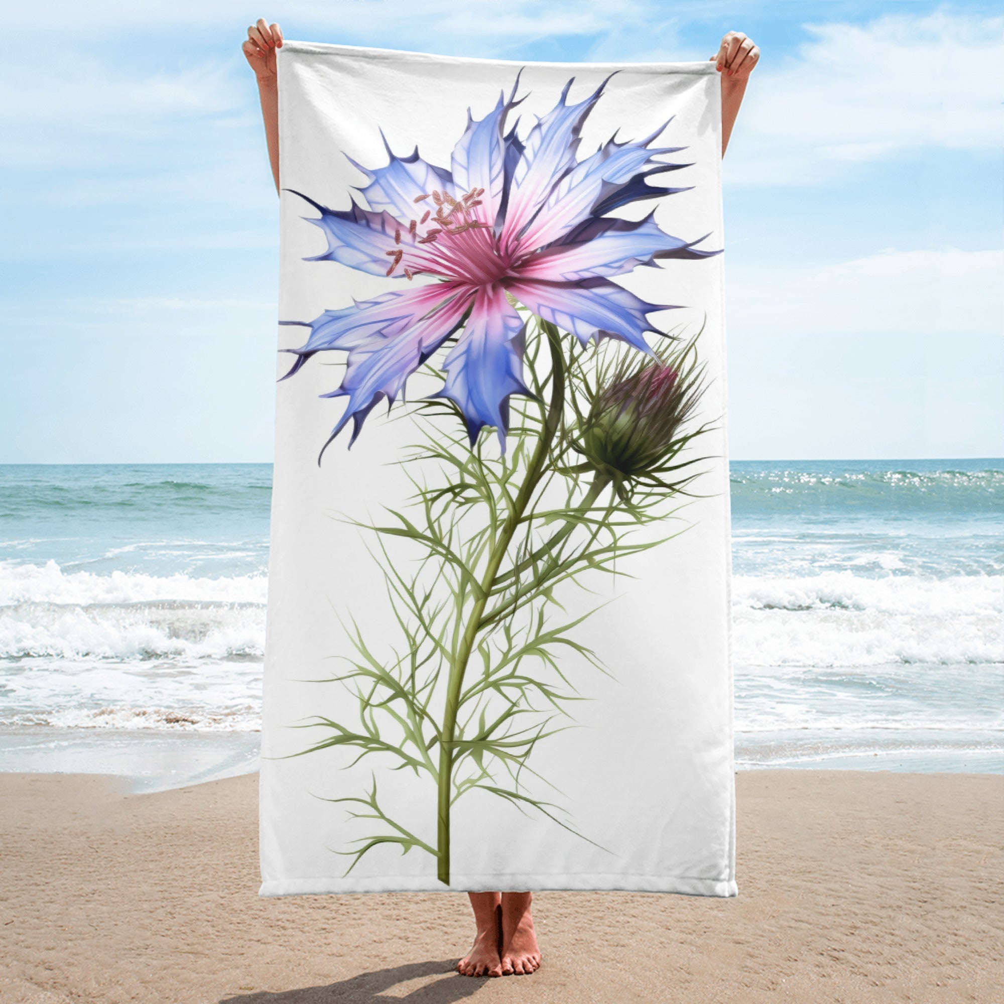 Love-in-a-Mist Flower Beach Towel by Visual Verse - Image 1