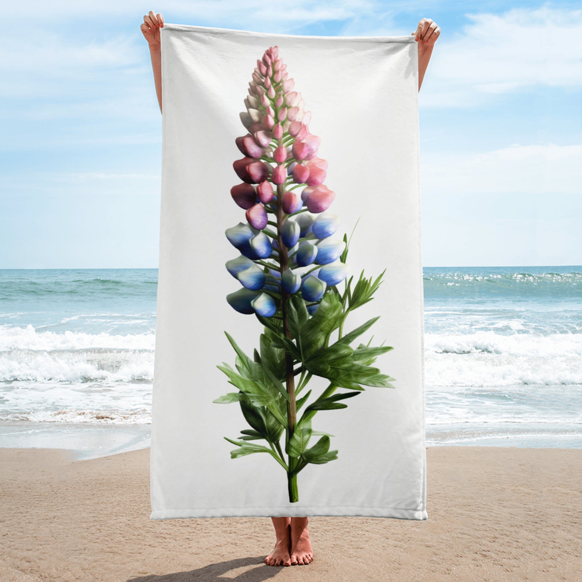 Lupine Flower Beach Towel by Visual Verse - Image 1