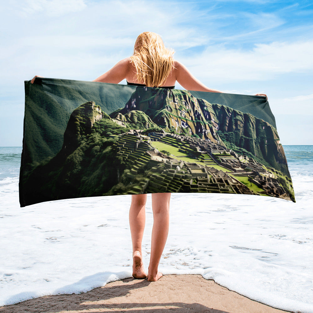 Machu Picchu Peru Beach Towel by Visual Verse - Image 1