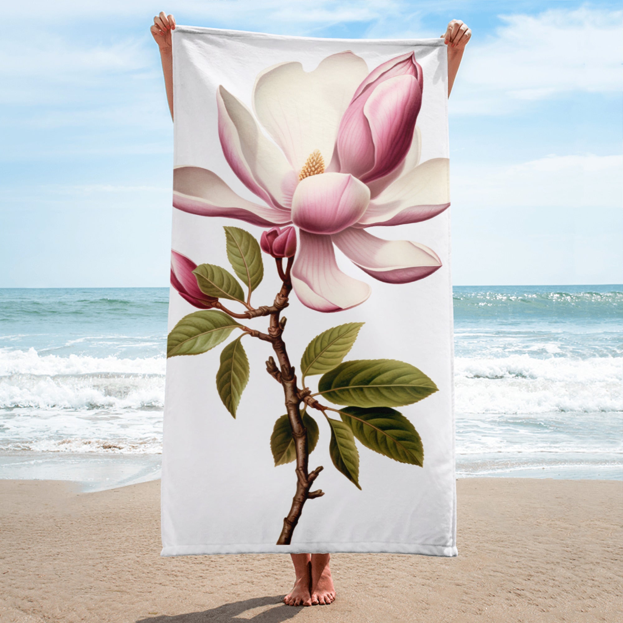 Magnolia Flower Beach Towel by Visual Verse - Image 1