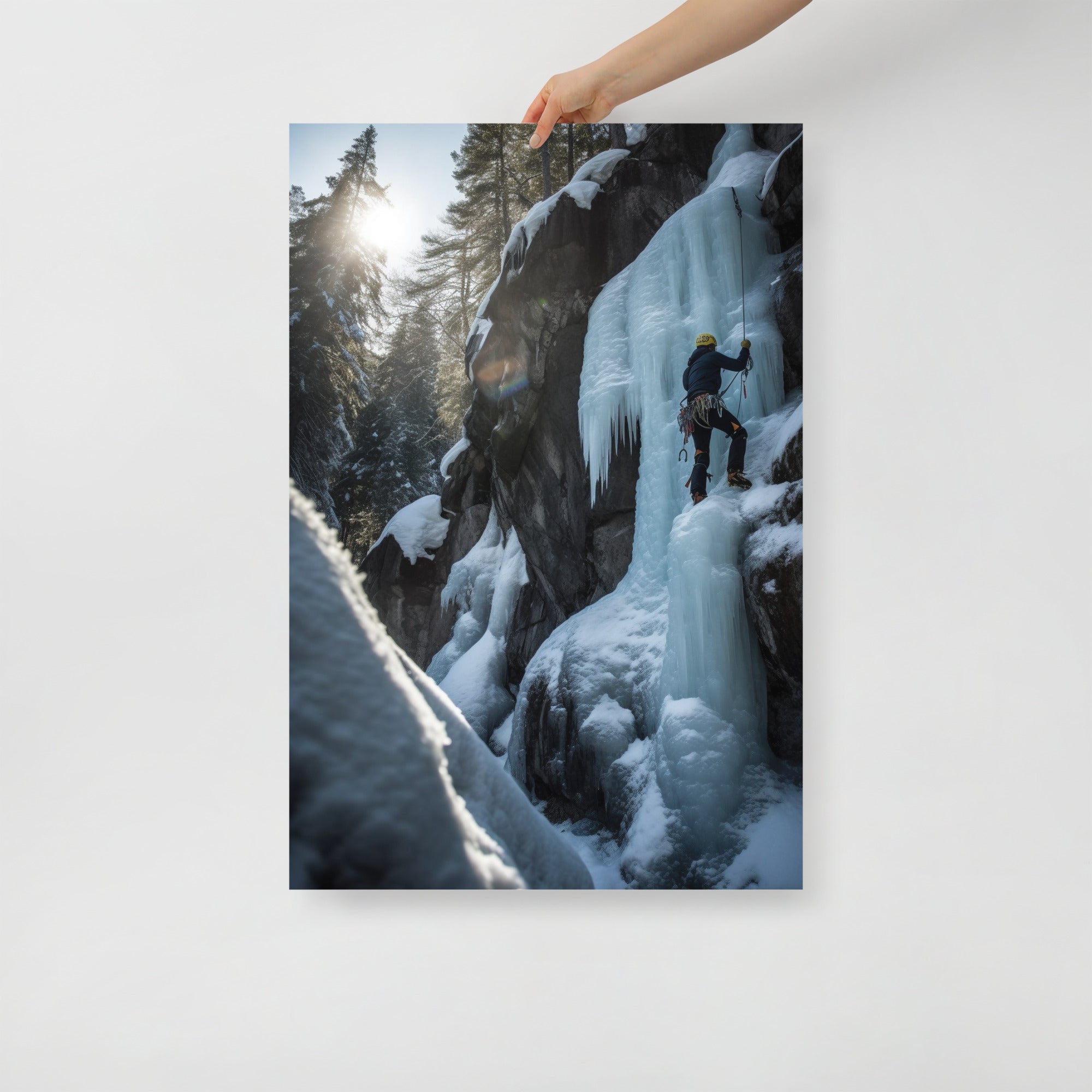 Majestic Frozen Waterfall Climber Art Poster by Visual Verse - Image 1