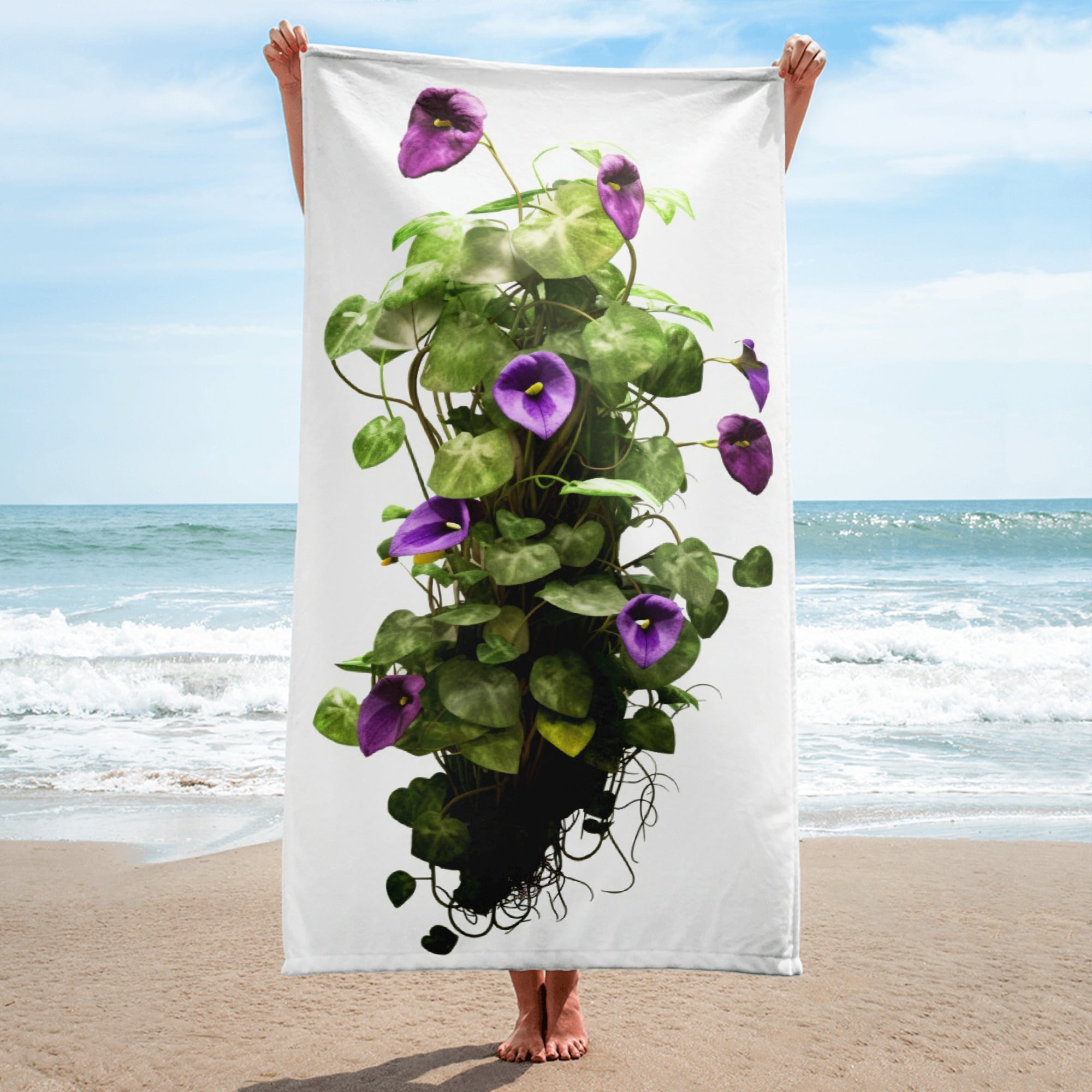 Money Plant Flower Beach Towel by Visual Verse - Image 1