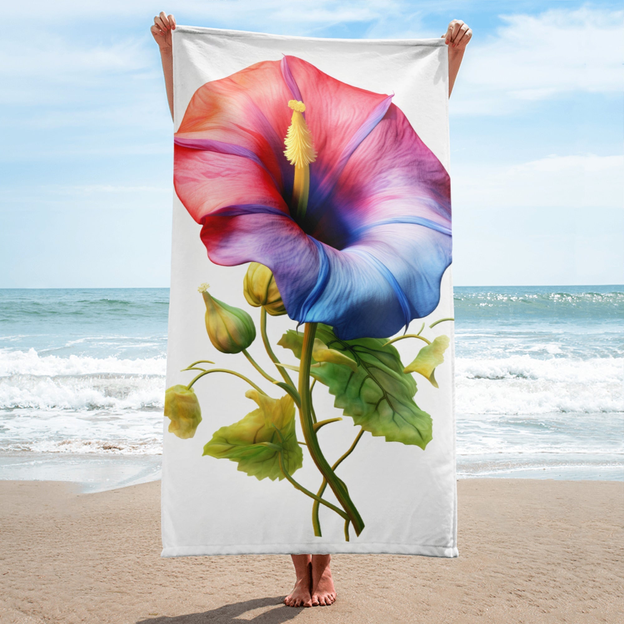 Morning Glory Flower Beach Towel by Visual Verse - Image 1