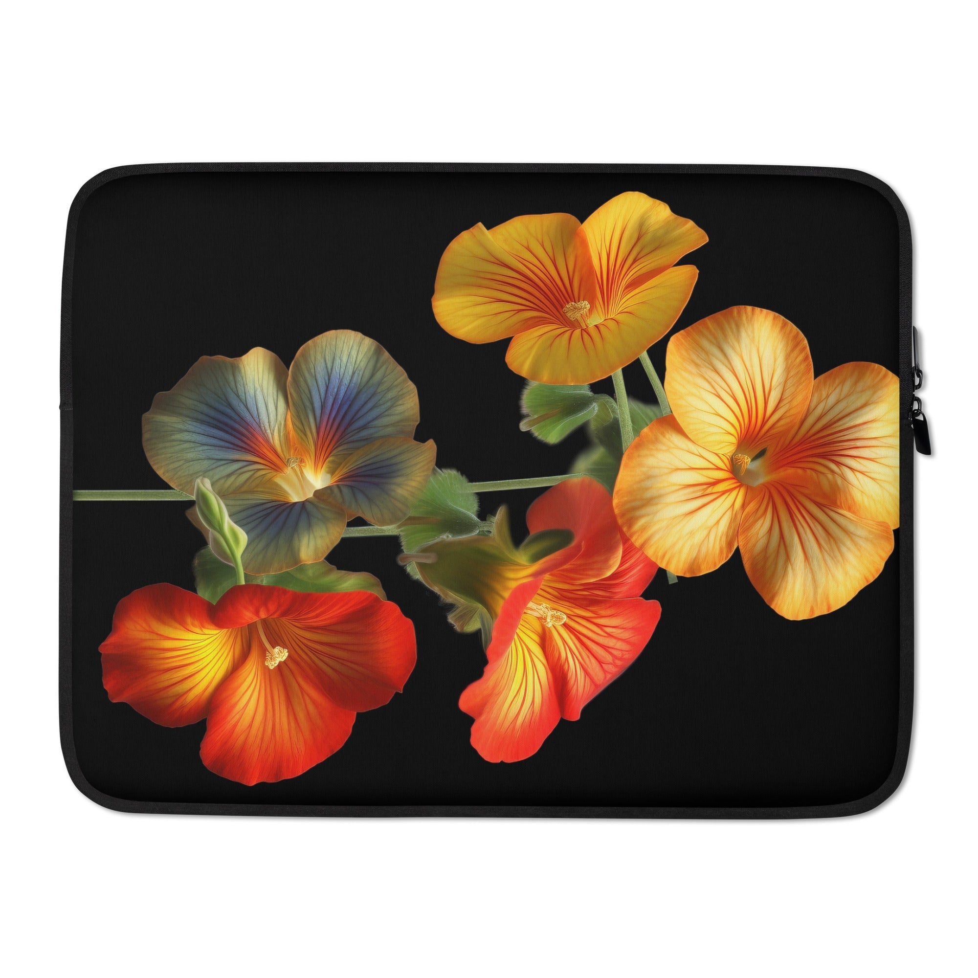 Multiple Nasturtium Flower Laptop Sleeve by Visual Verse - Image 1