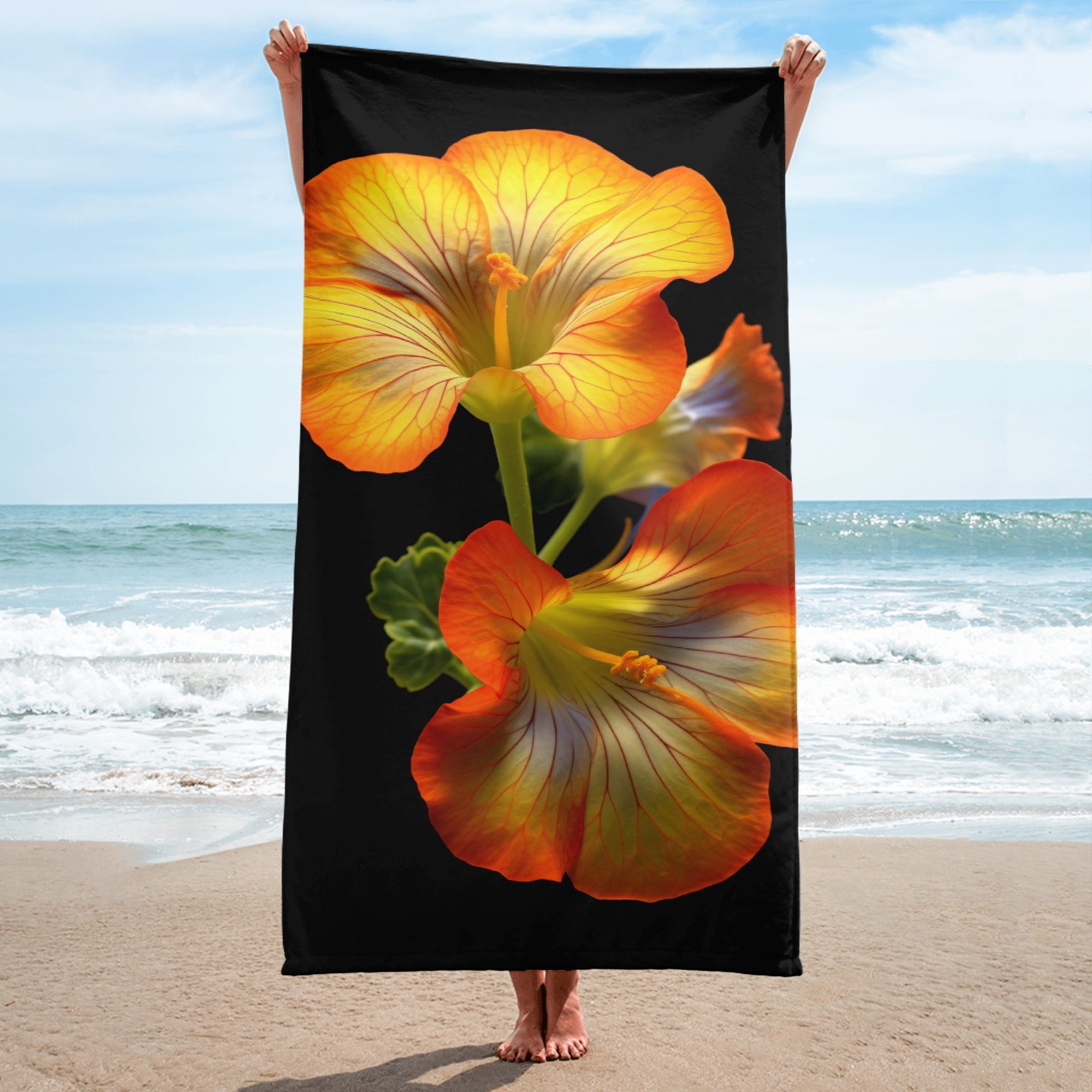 Nasturtium Flower Beach Towel by Visual Verse - Image 1