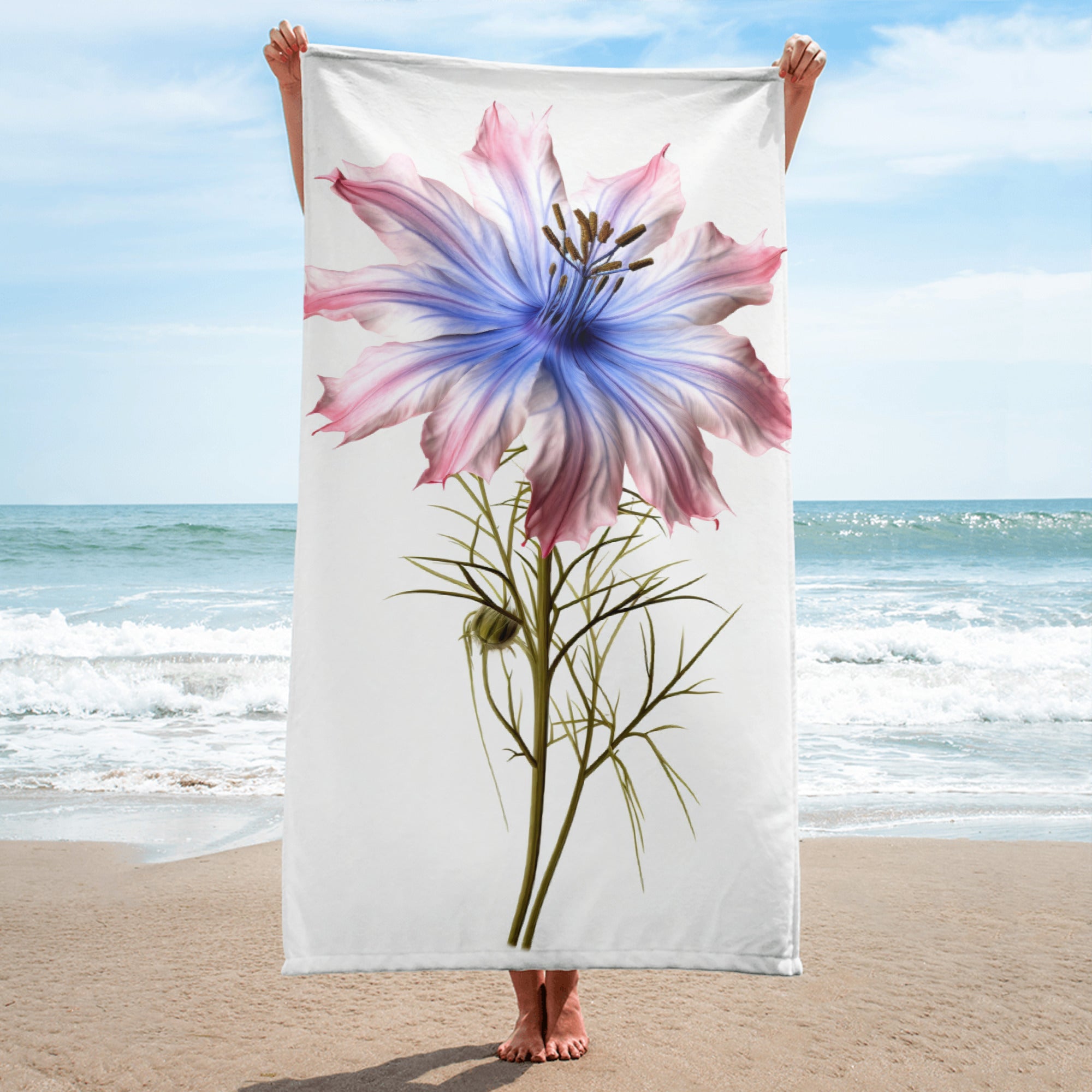 Nigella Flower Beach Towel by Visual Verse - Image 1