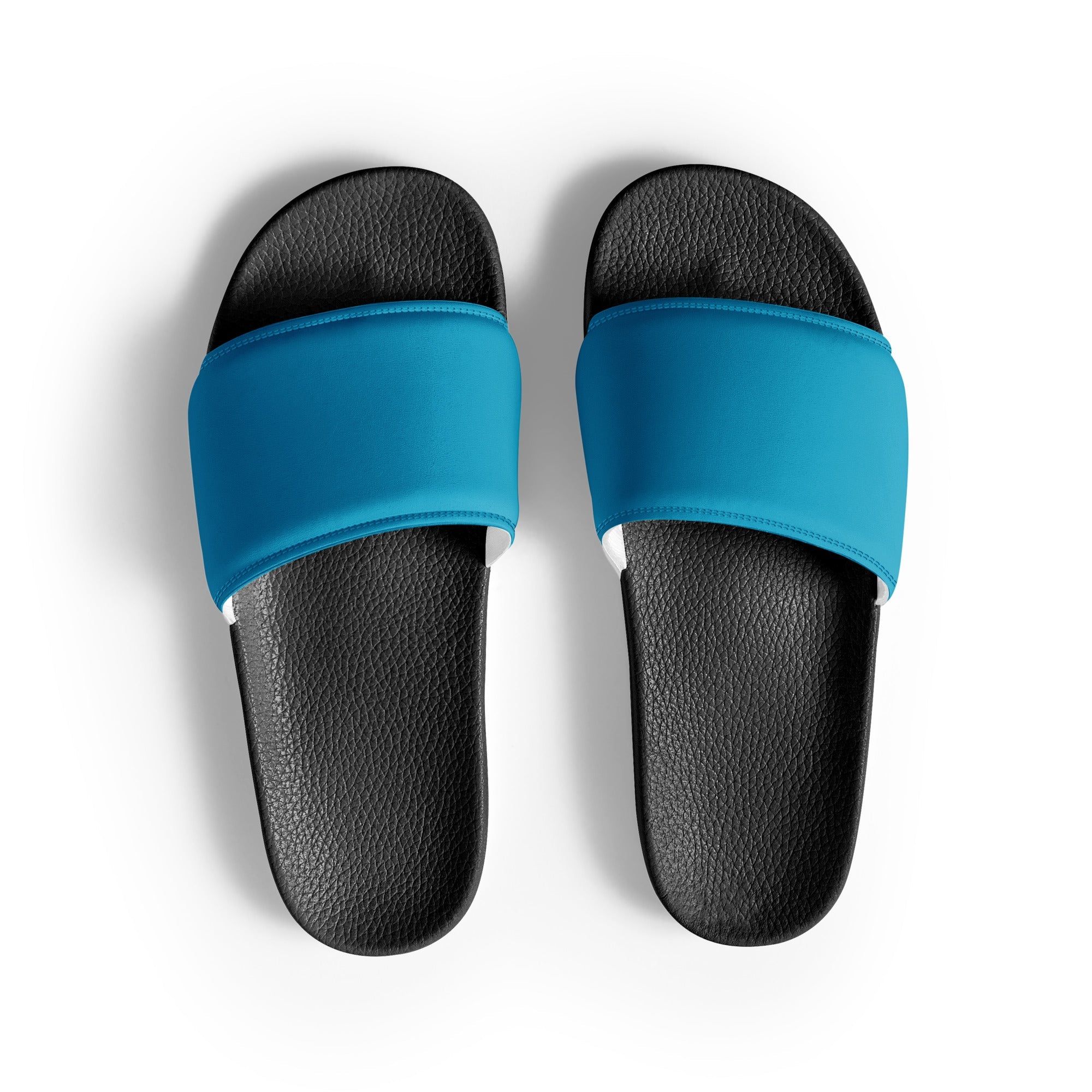 Ocean Blue Color Men's Slides by Visual Verse - Image 1