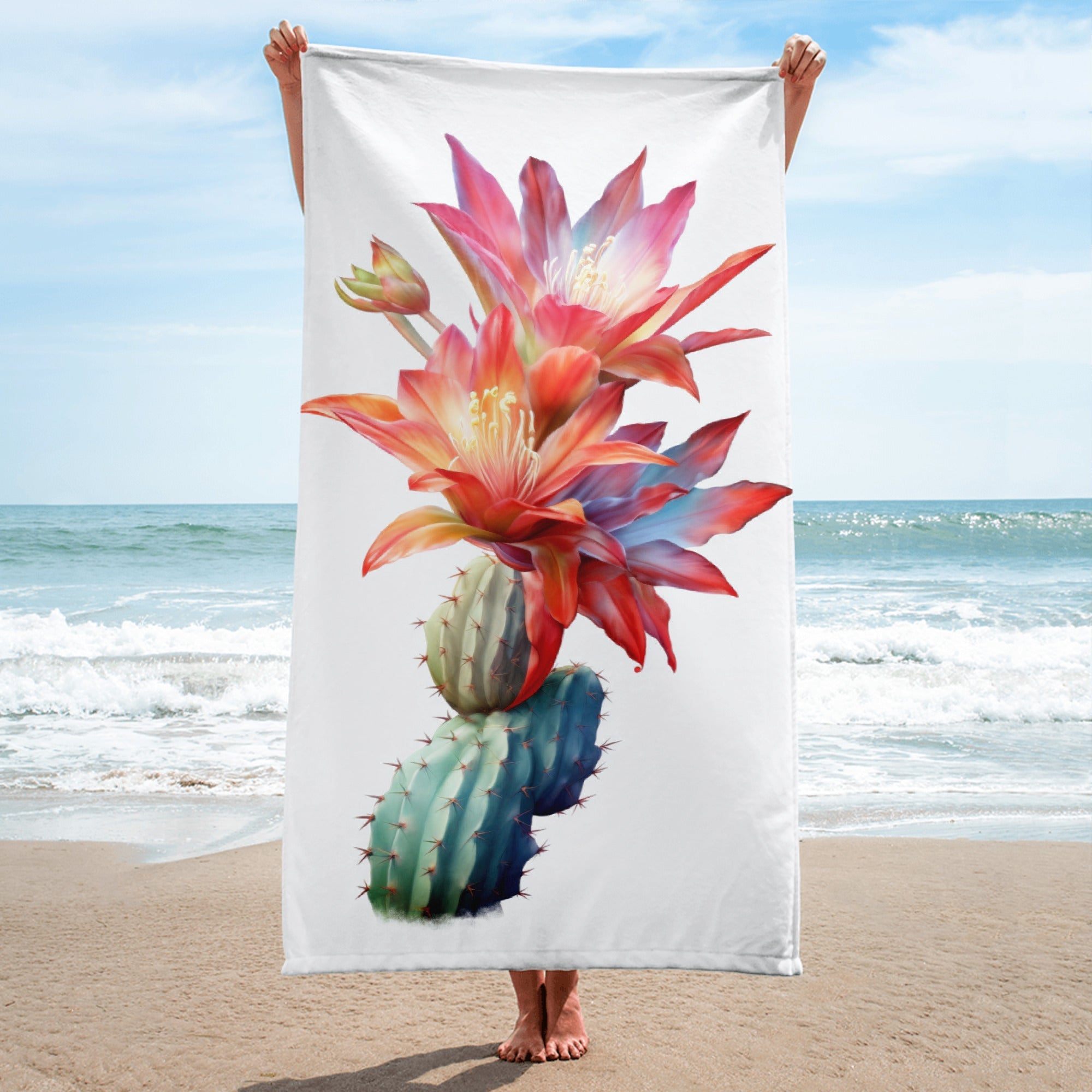 Orchid Cactus Flower Beach Towel by Visual Verse - Image 1