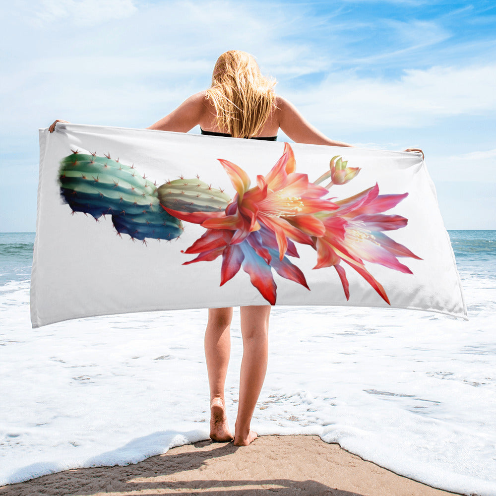 Orchid Cactus Flower Beach Towel by Visual Verse - Image 2