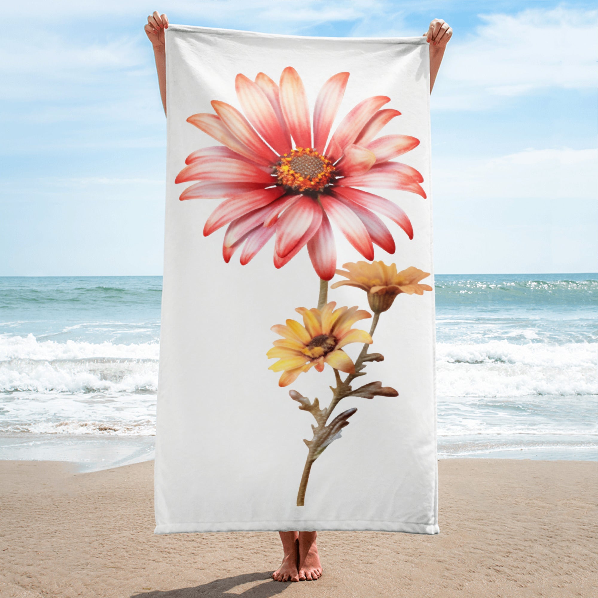 Painted Daisy Flower Beach Towel by Visual Verse - Image 1