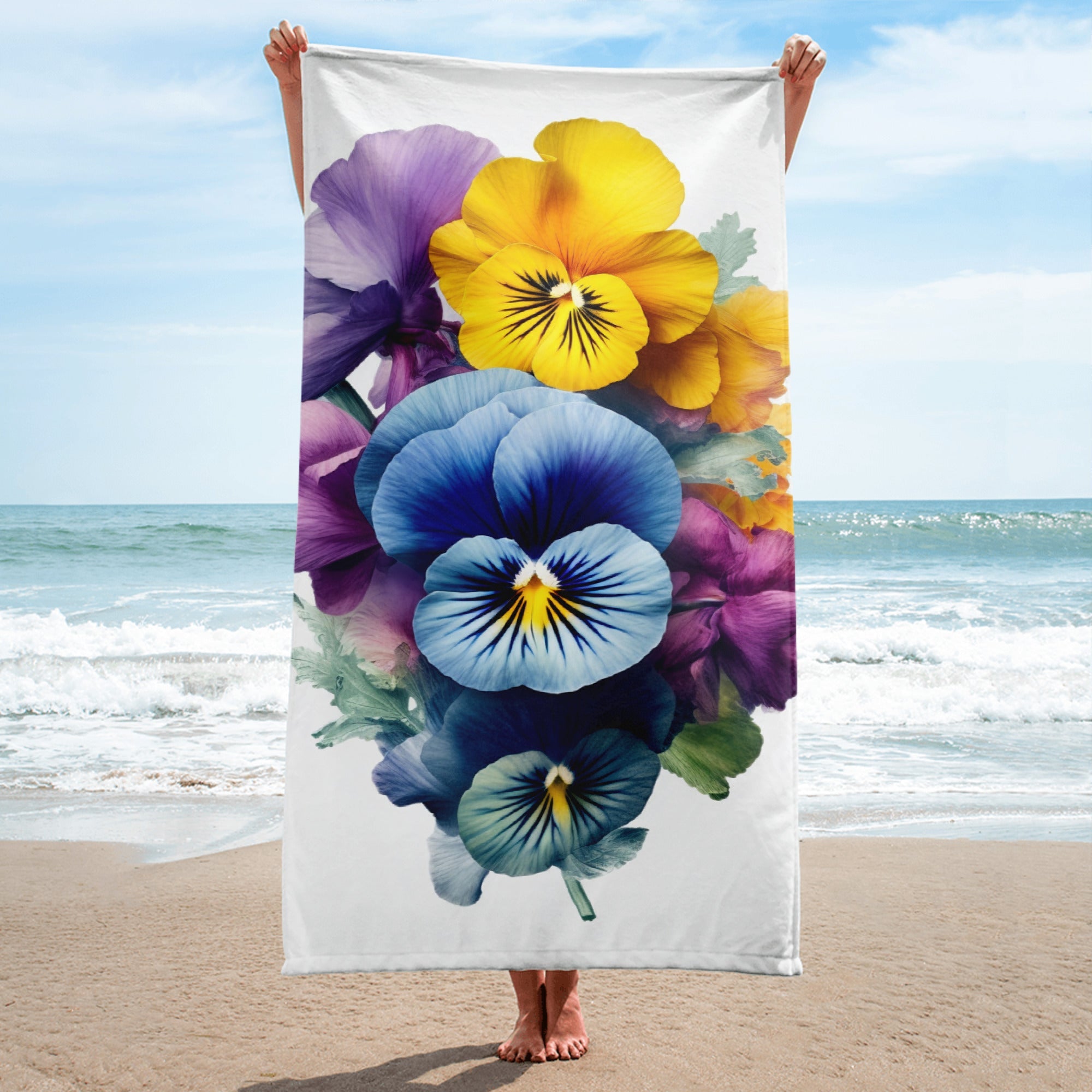 Pansy Flower Beach Towel by Visual Verse - Image 1