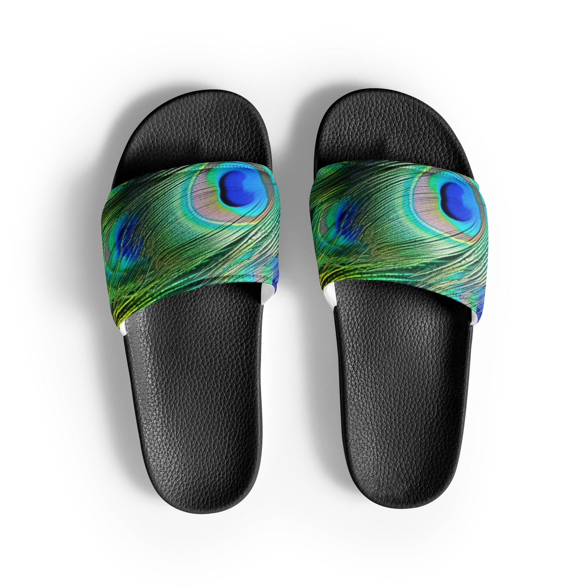 Peacock Feather Men's Slides by Visual Verse - Image 1