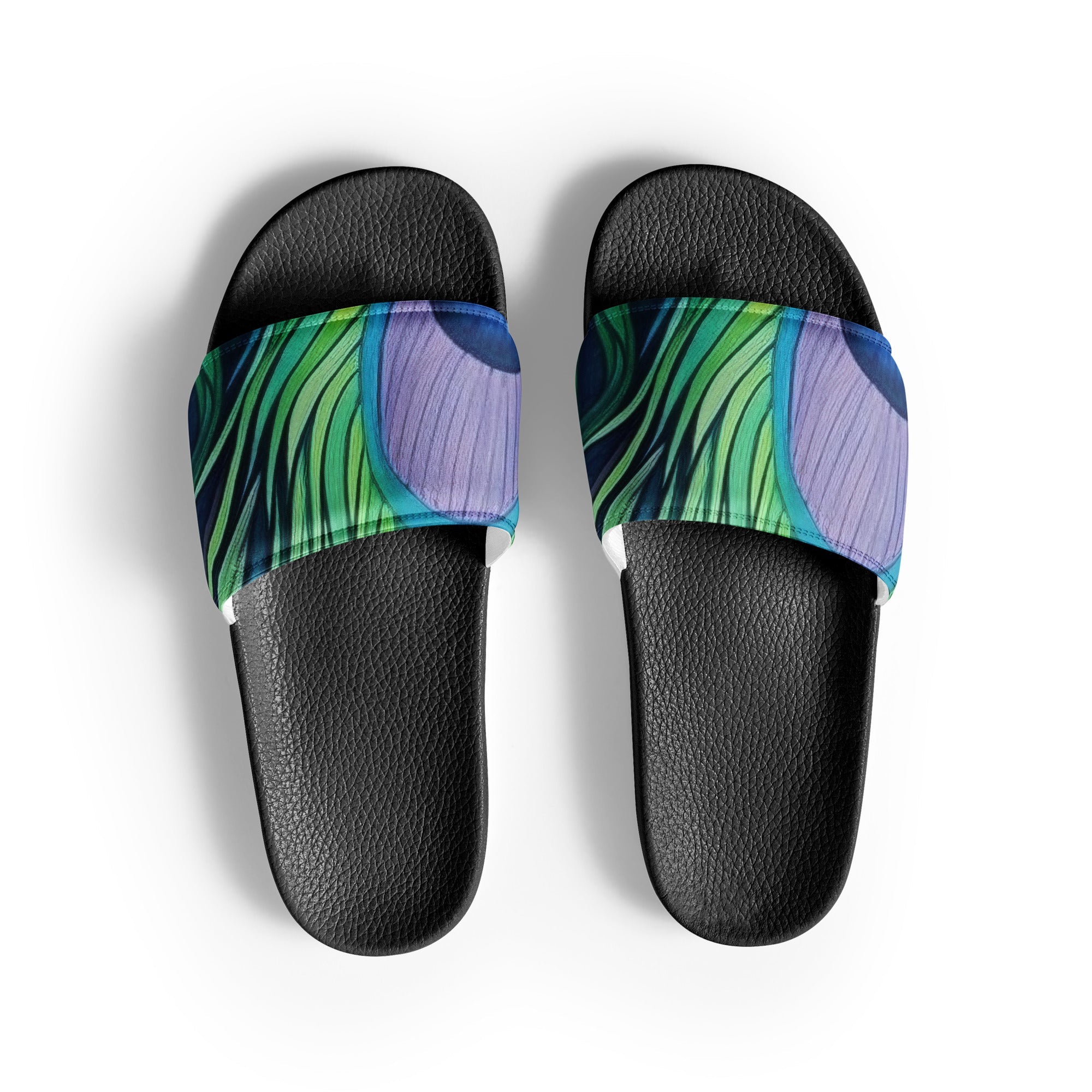 Peacock Feathers Men's Slides - Draw Inspiration by Visual Verse - Image 1