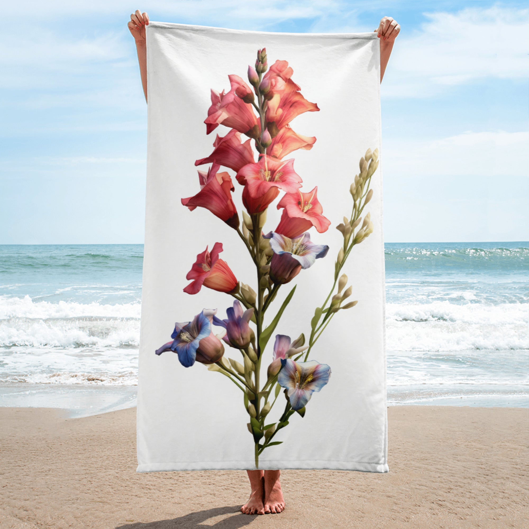 Penstemon Flower Beach Towel by Visual Verse - Image 1