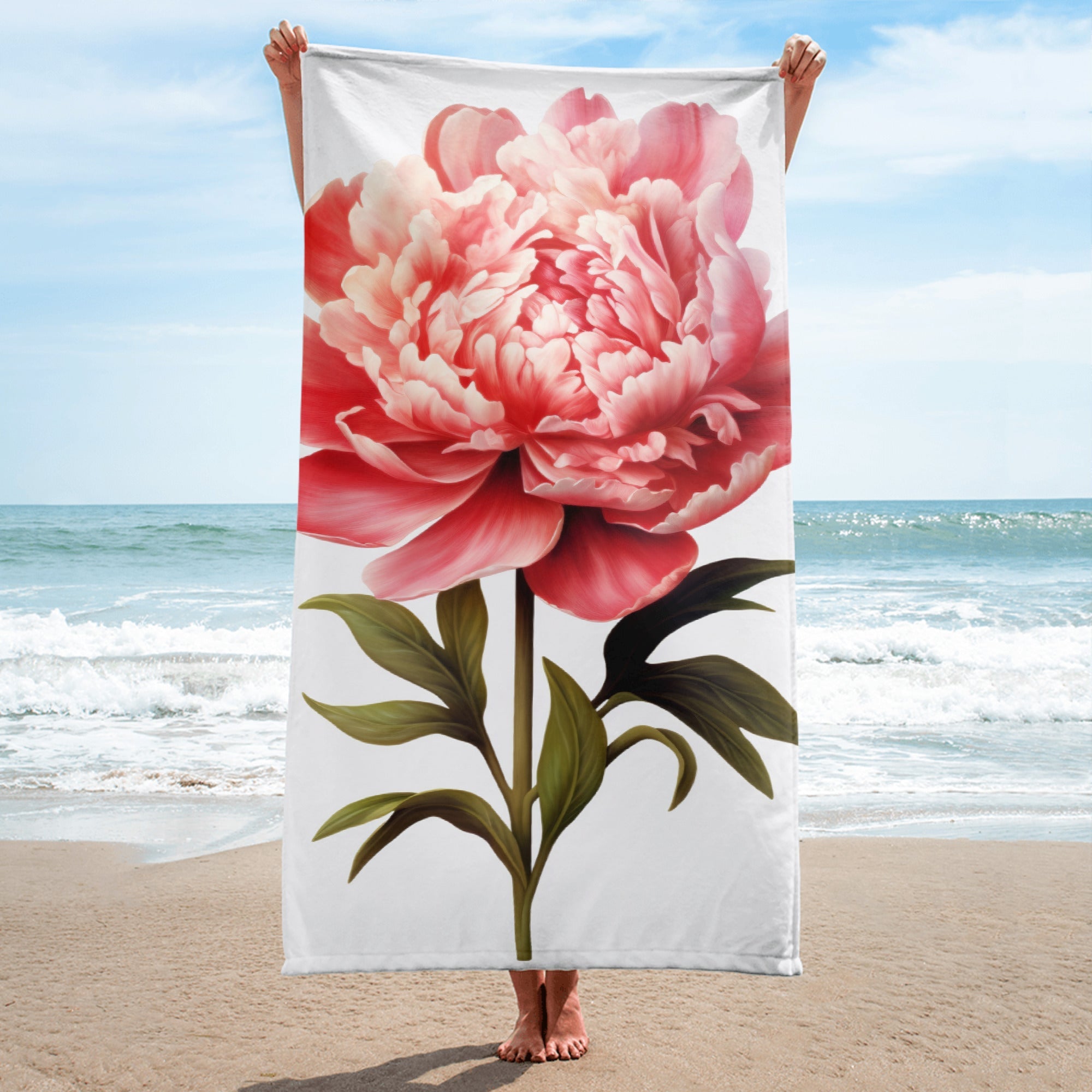 Peony Flower Beach Towel by Visual Verse - Image 1