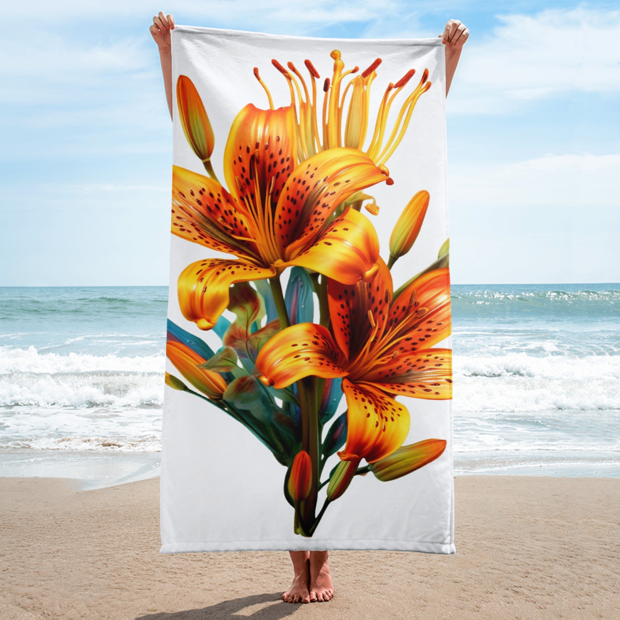 Peruvian Lily Flower Beach Towel by Visual Verse - Image 1