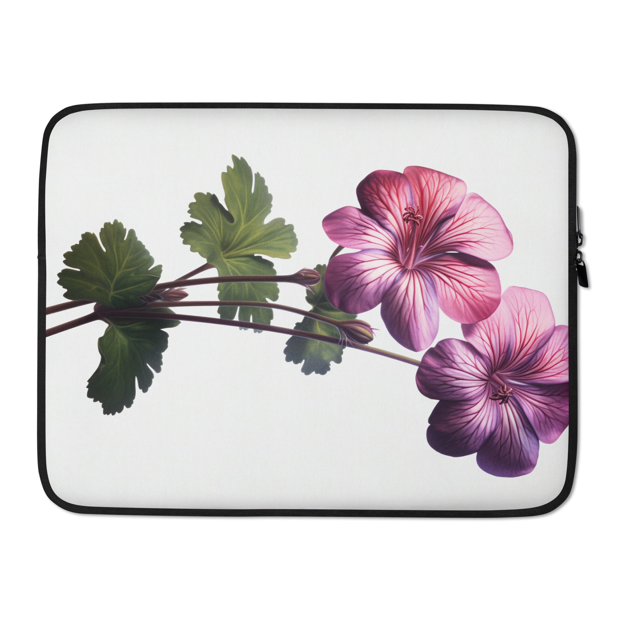 Pink Geranium Flower Laptop Sleeve by Visual Verse - Image 1