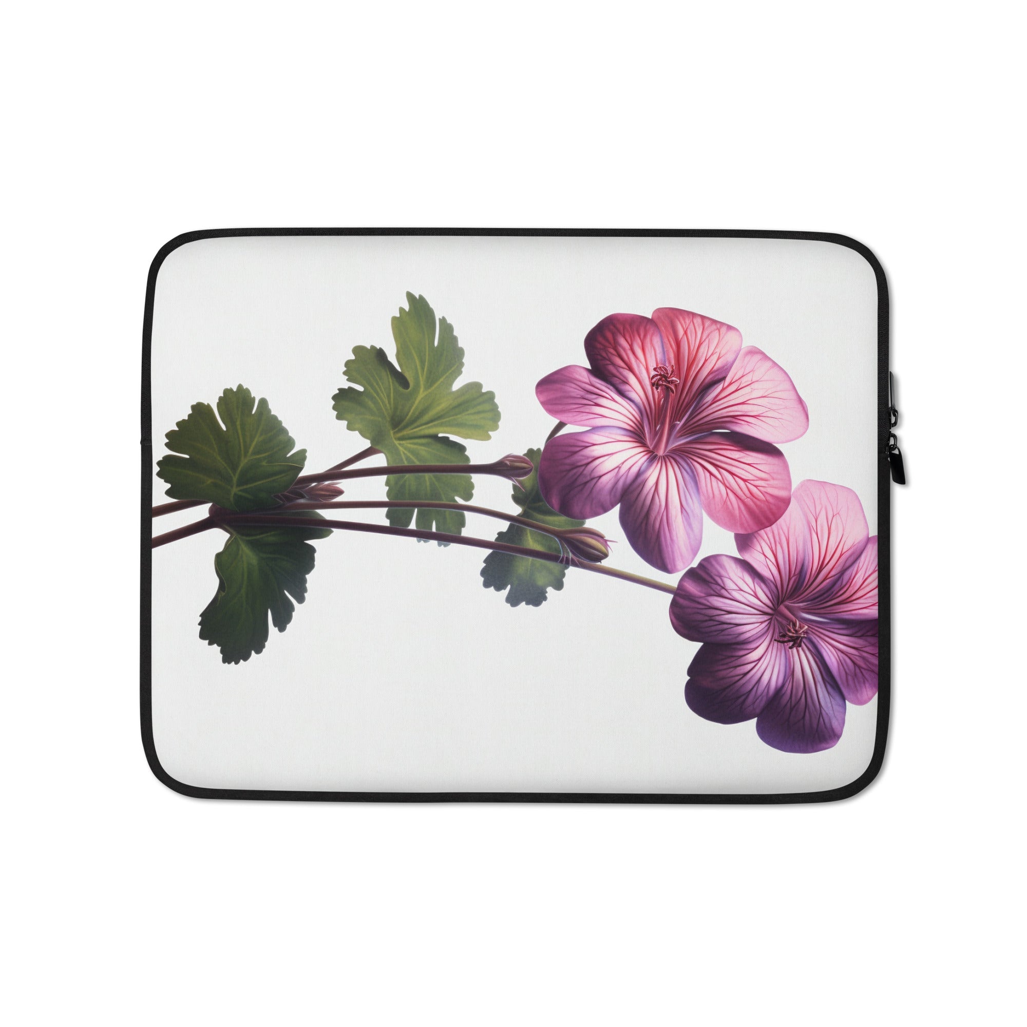 Pink Geranium Flower Laptop Sleeve by Visual Verse - Image 2