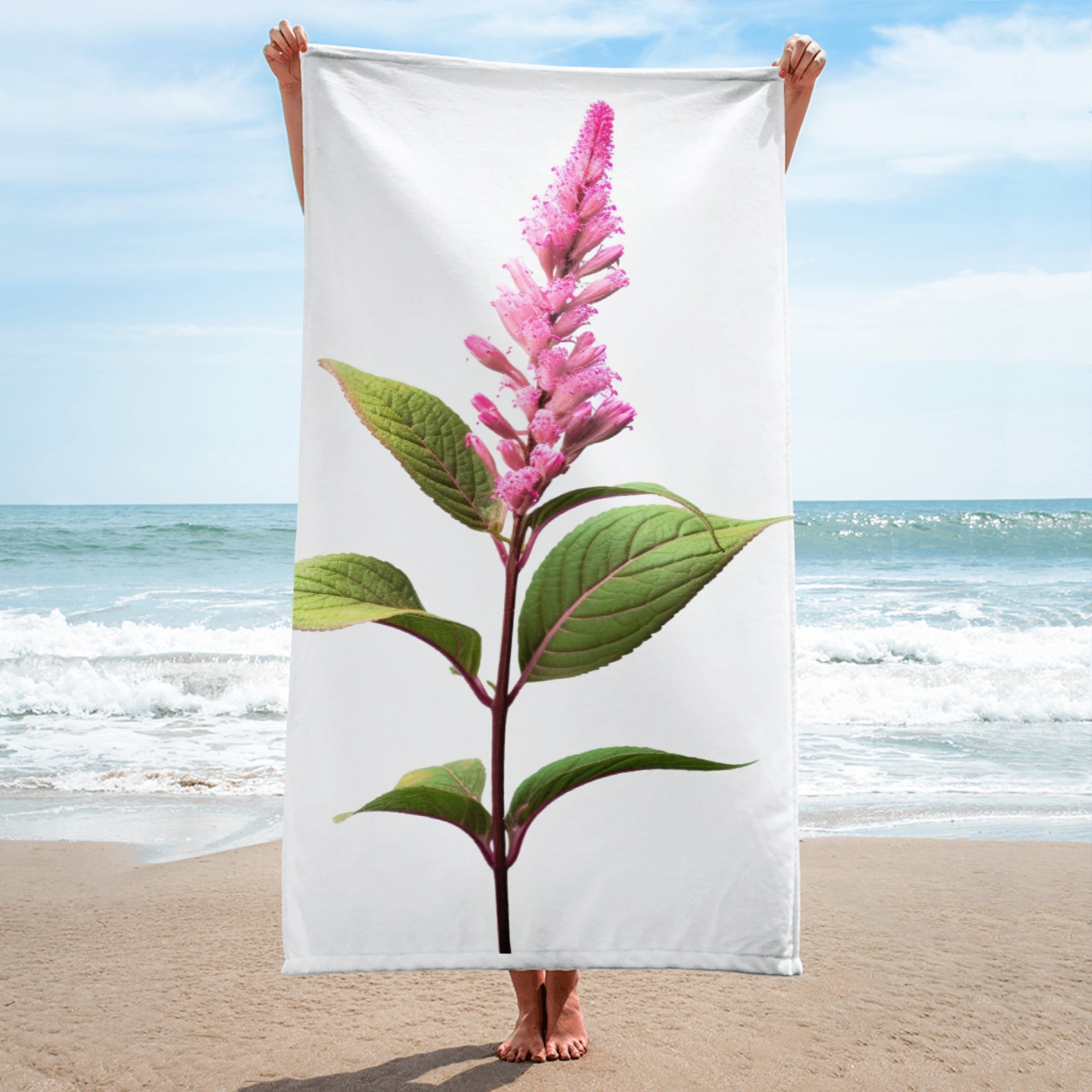 Pink Knotweed Flower Beach Towel by Visual Verse - Image 1