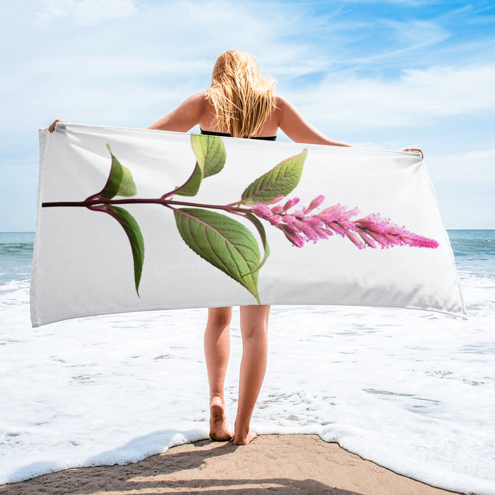 Pink Knotweed Flower Beach Towel by Visual Verse - Image 2