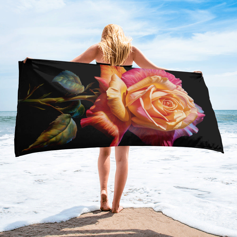 Pink Rose Flower Beach Towel by Visual Verse - Image 2