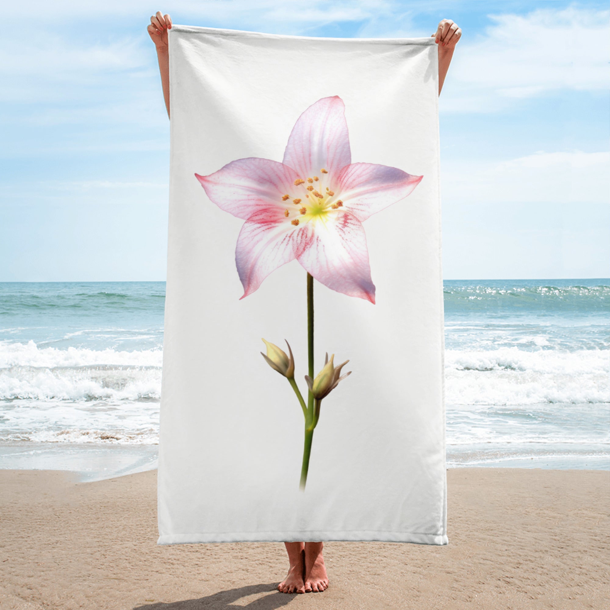 Pink Star Flower Beach Towel by Visual Verse - Image 1