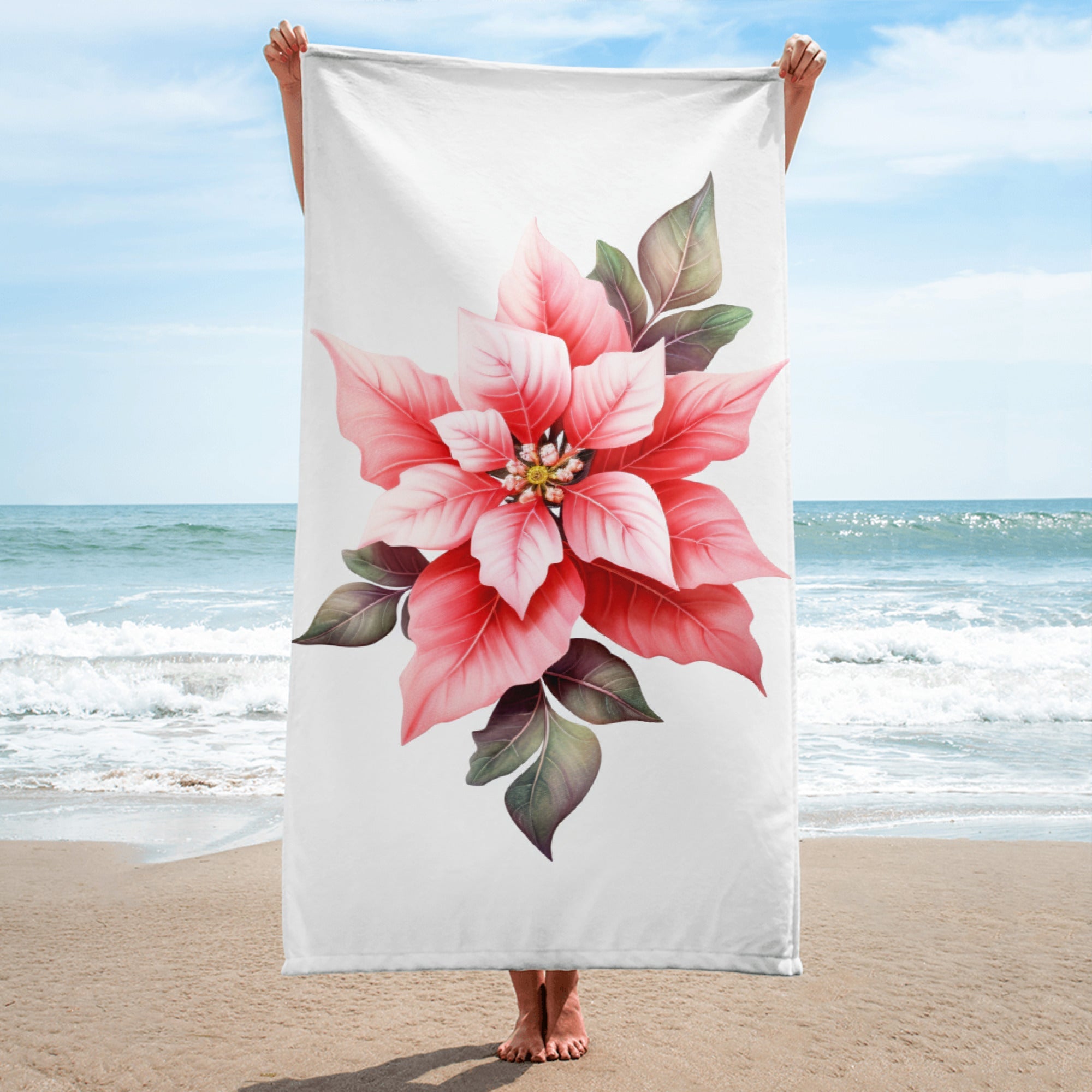 Poinsettia Flower Beach Towel by Visual Verse - Image 1