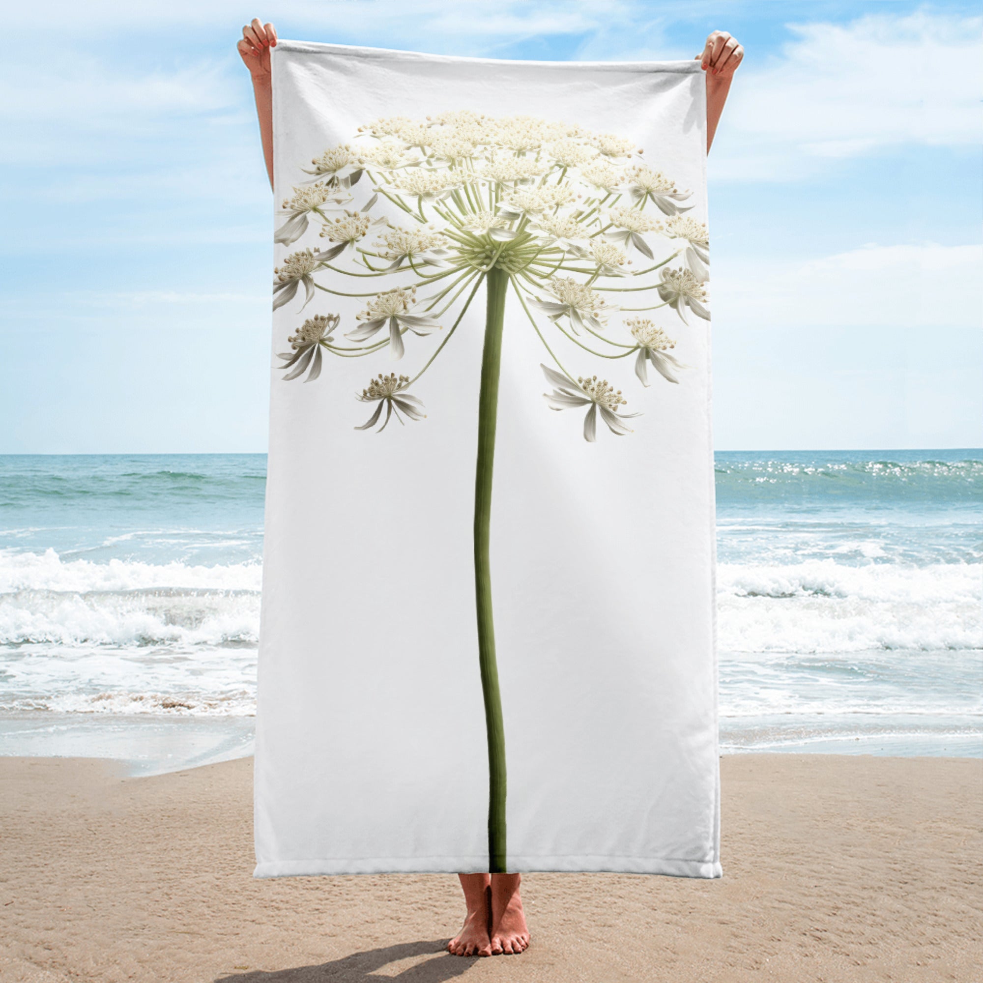 Queen Annes Lace Flower Beach Towel by Visual Verse - Image 1