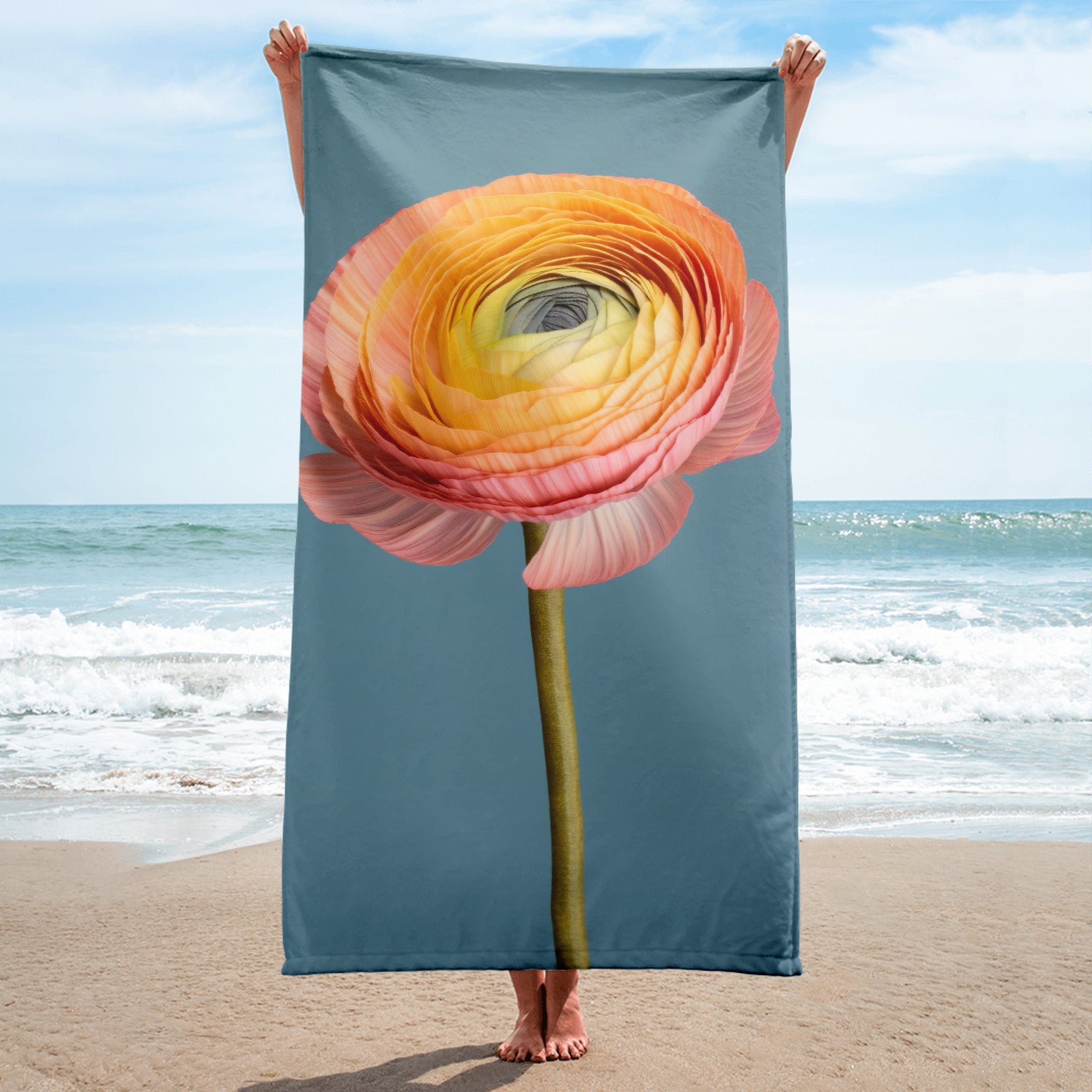 Ranunculus Flower Beach Towel by Visual Verse - Image 1