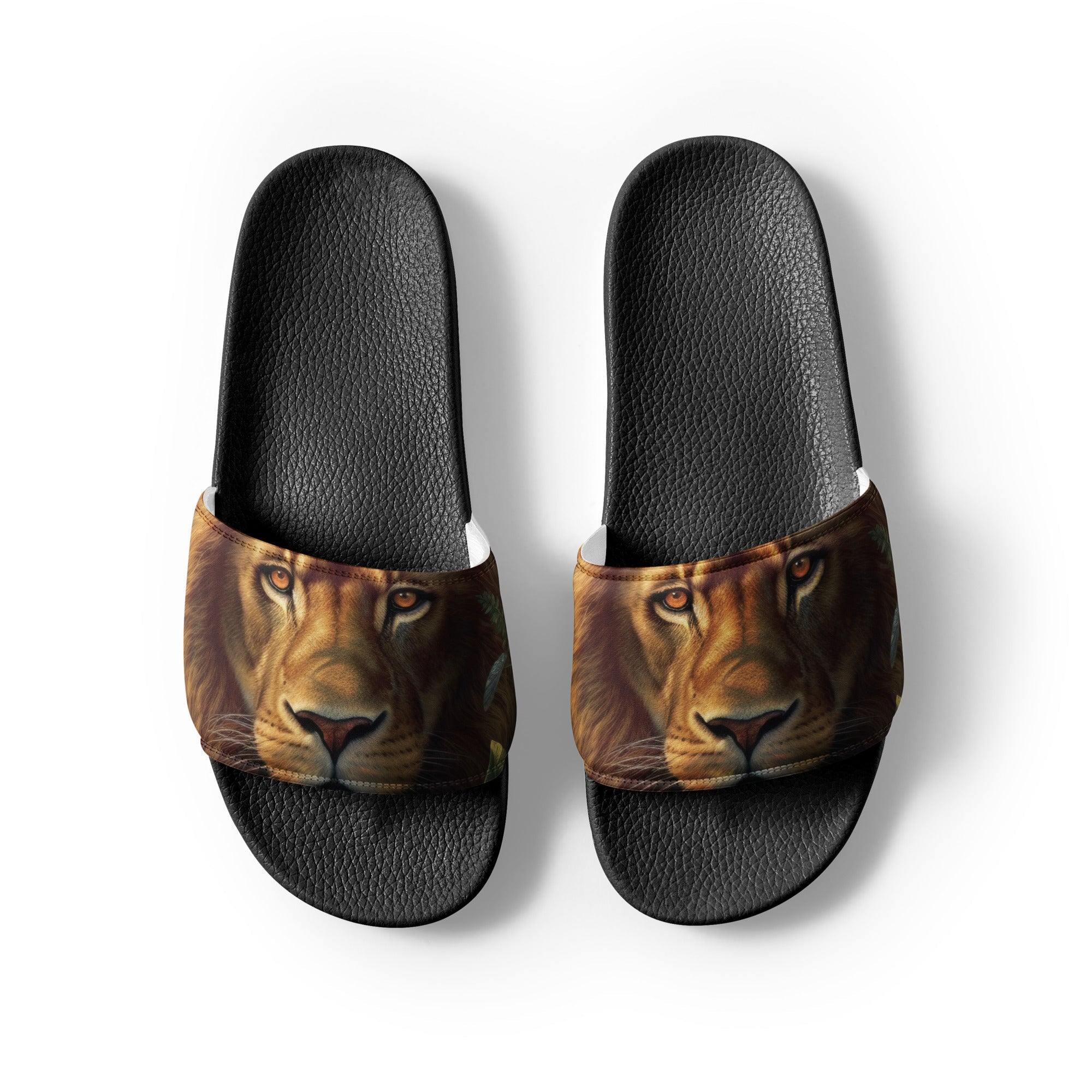 Realistic Lion Print Men's Slides by Visual Verse - Image 2