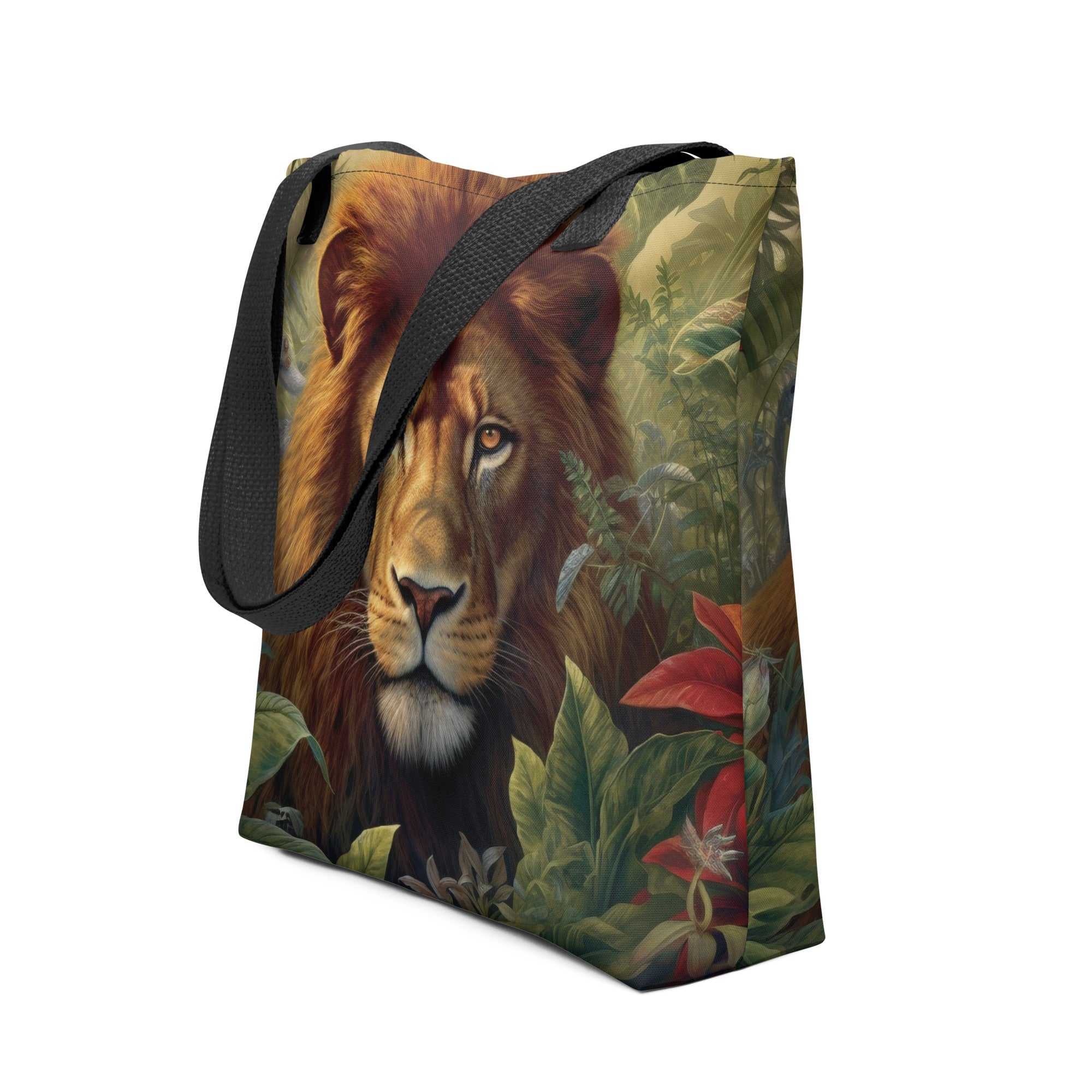 Realistic Lion Print Tote Bag by Visual Verse - Image 1