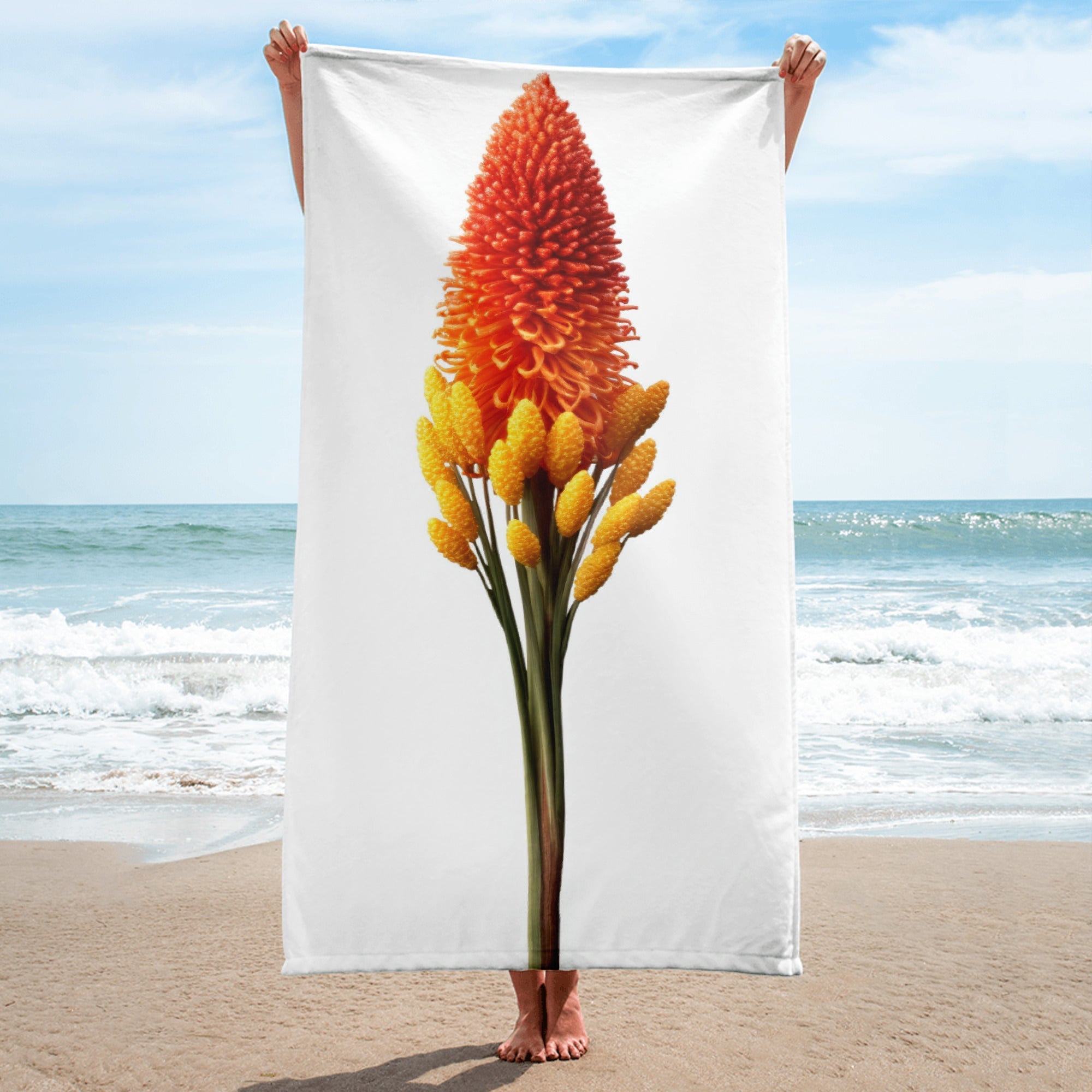 Red Hot Poker Flower Beach Towel by Visual Verse - Image 1