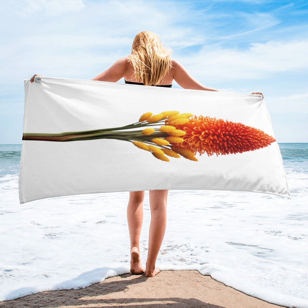 Red Hot Poker Flower Beach Towel by Visual Verse - Image 2