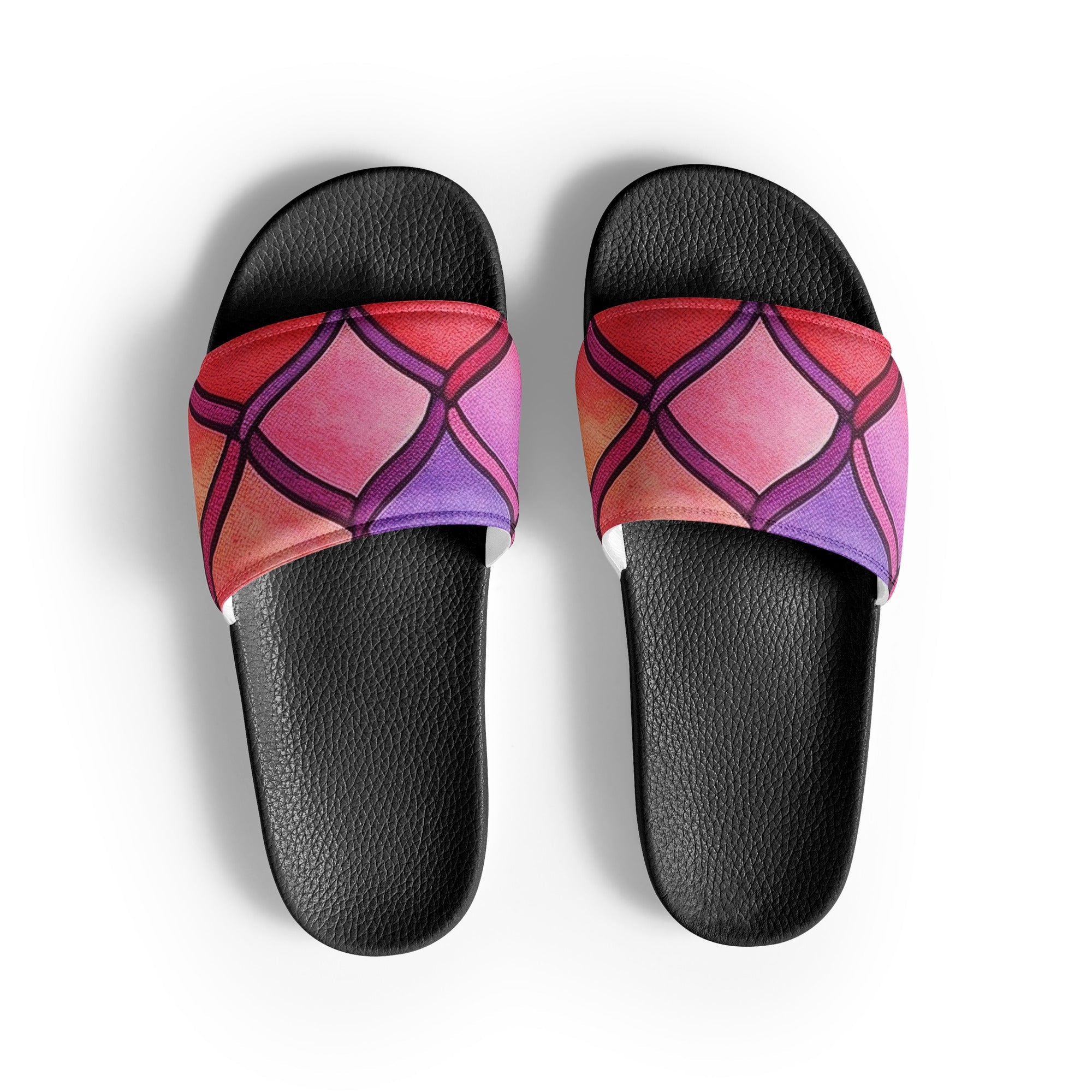 Red Rainbow Fish Scales Men's Slides by Visual Verse - Image 1