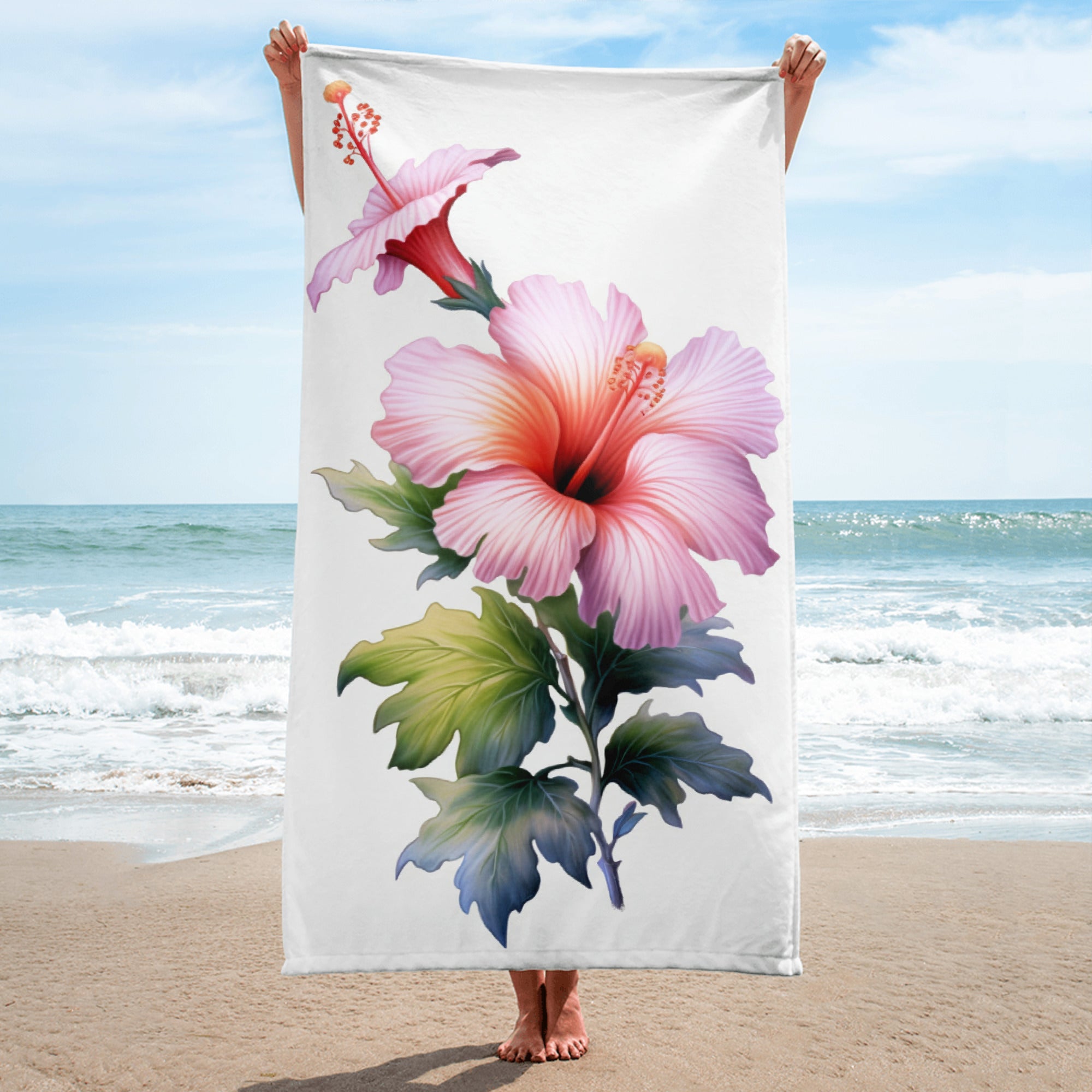 Rose of Sharon Flower Beach Towel by Visual Verse - Image 1