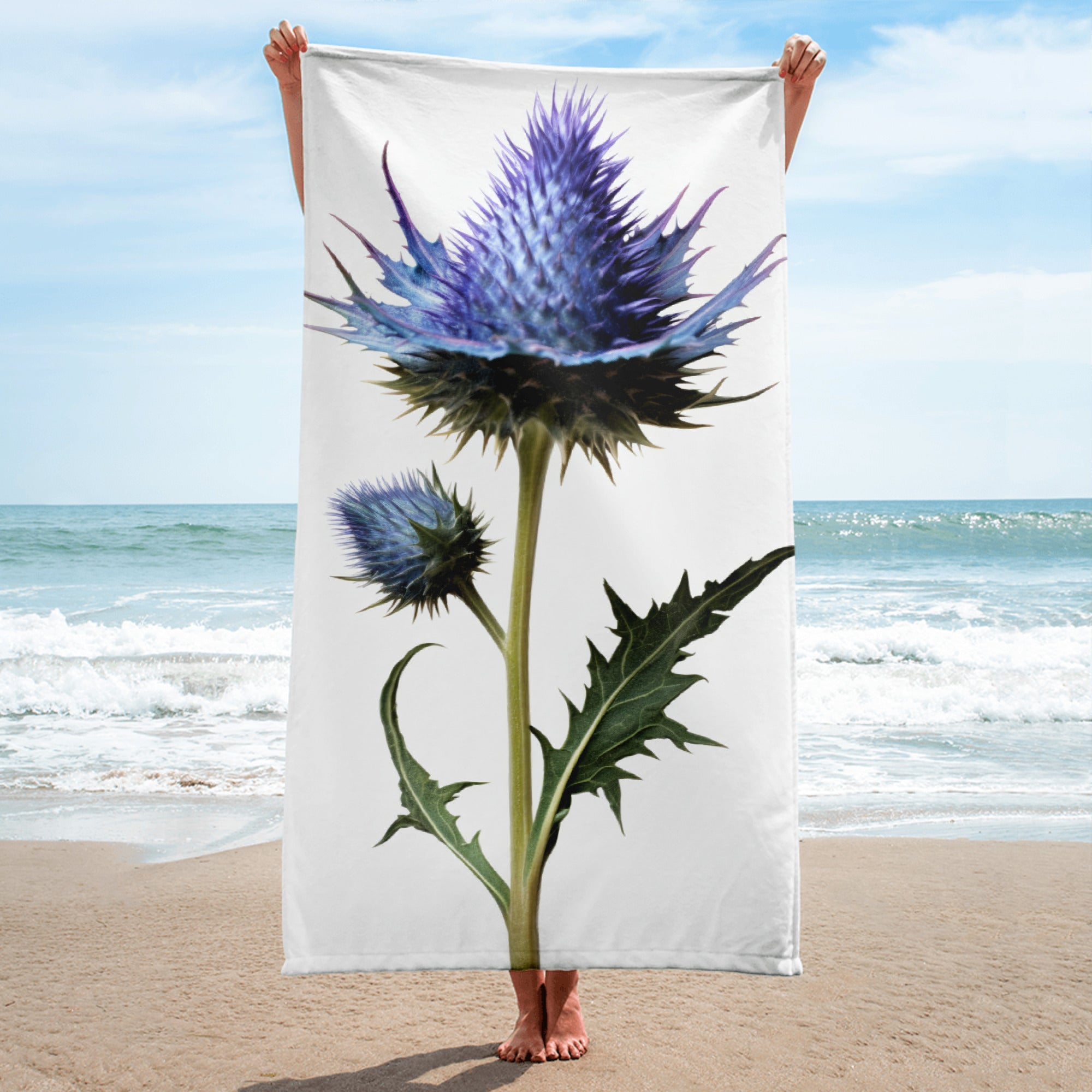 Sea Holly Flower Beach Towel by Visual Verse - Image 1