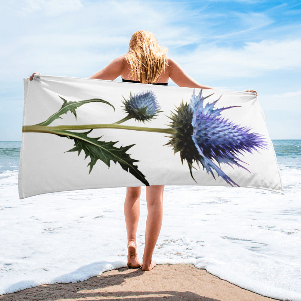 Sea Holly Flower Beach Towel by Visual Verse - Image 2