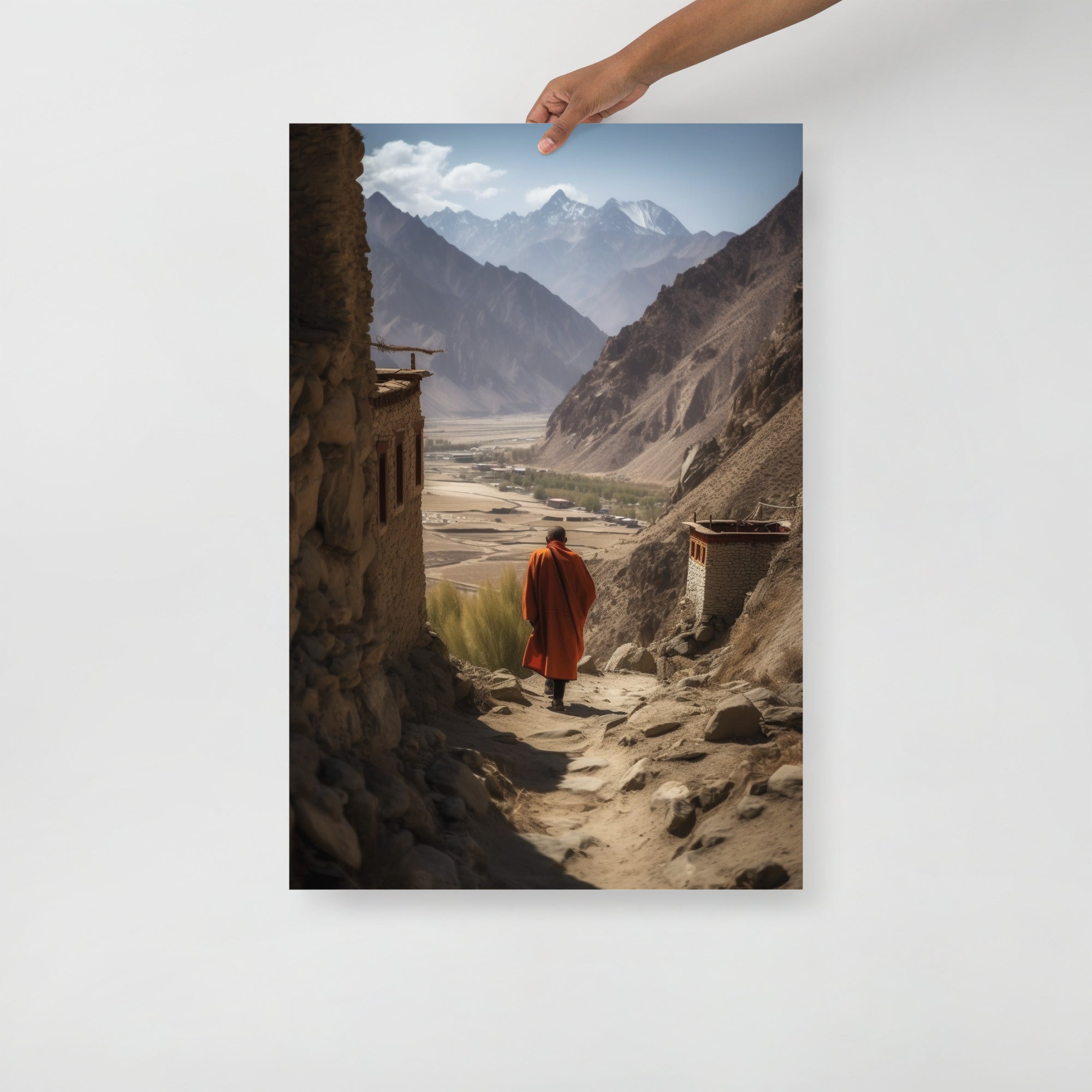 Serene Mountain Monastery Journey Art Poster by Visual Verse - Image 1