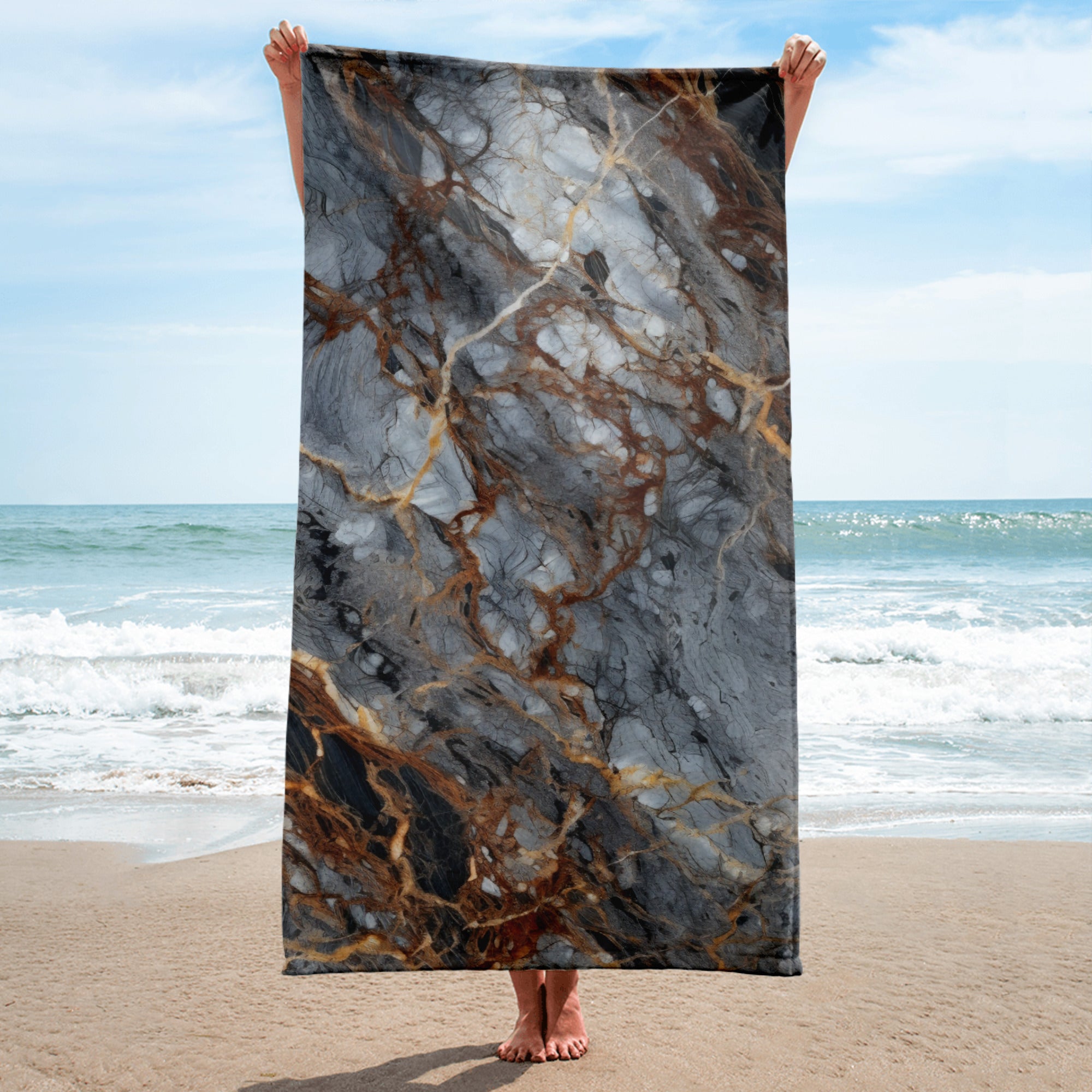 Silver Granite Beach Towel by Visual Verse - Image 1