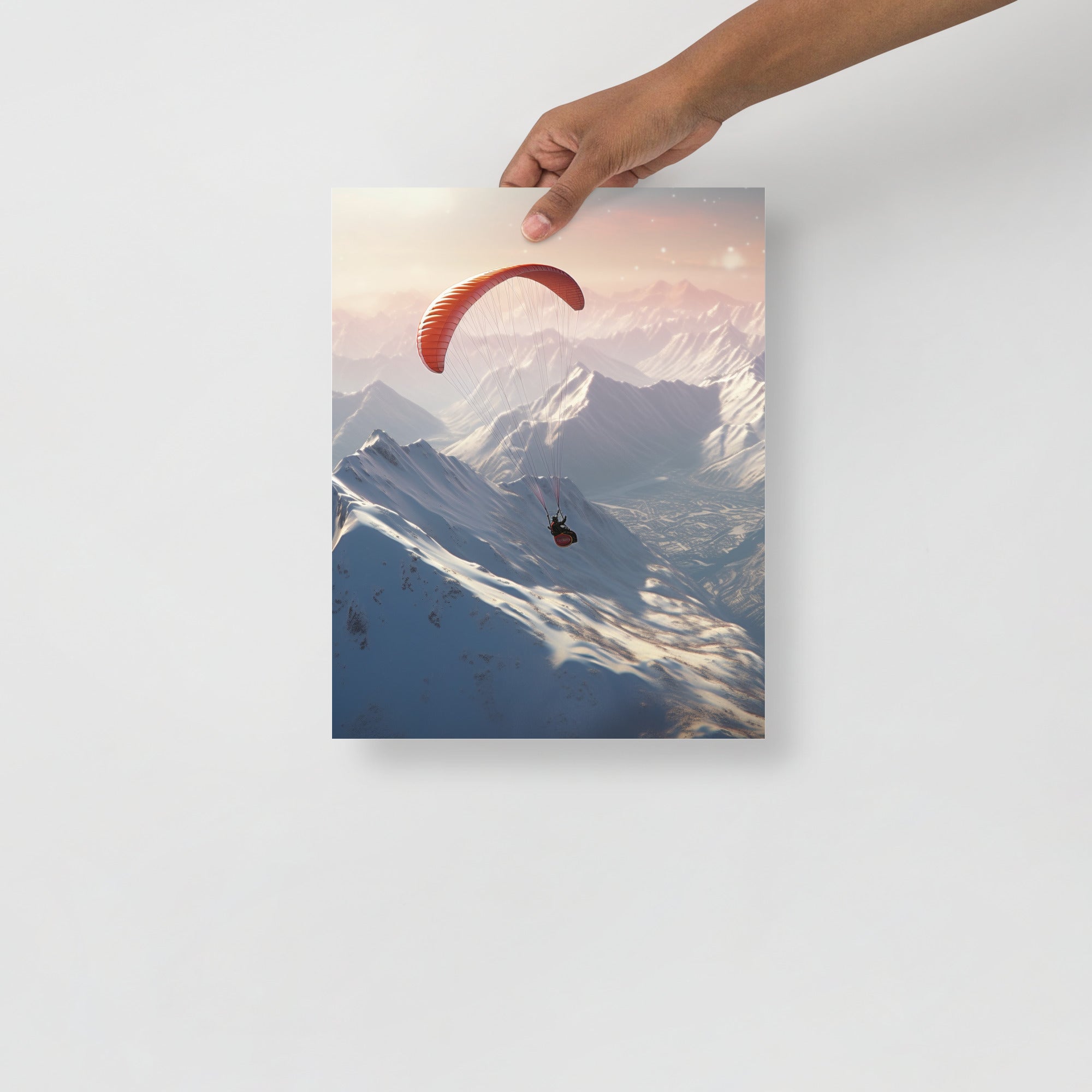 Snowy Mountains Hang Gliding Art Poster by Visual Verse - Image 2