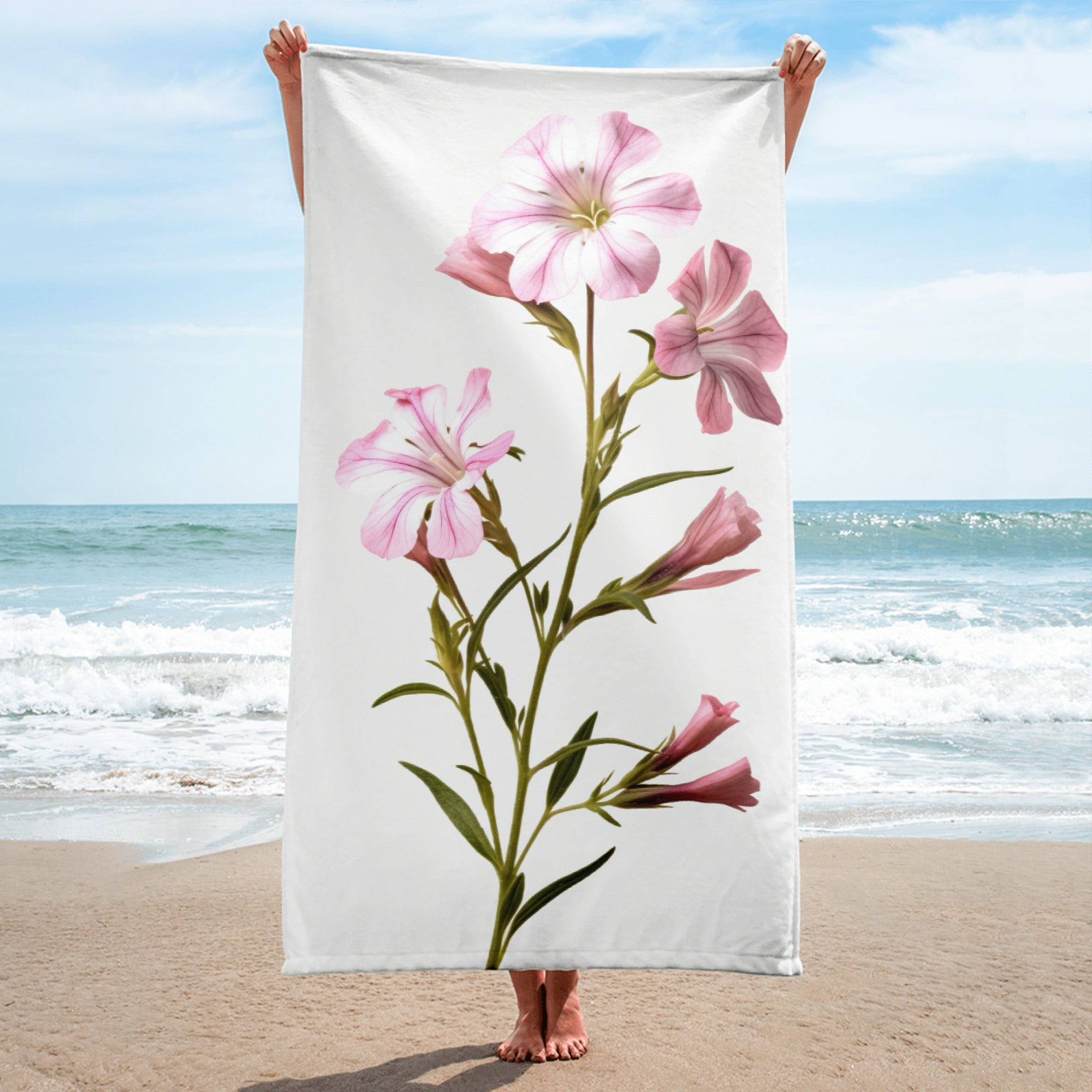 Soapwort Flower Beach Towel by Visual Verse - Image 1