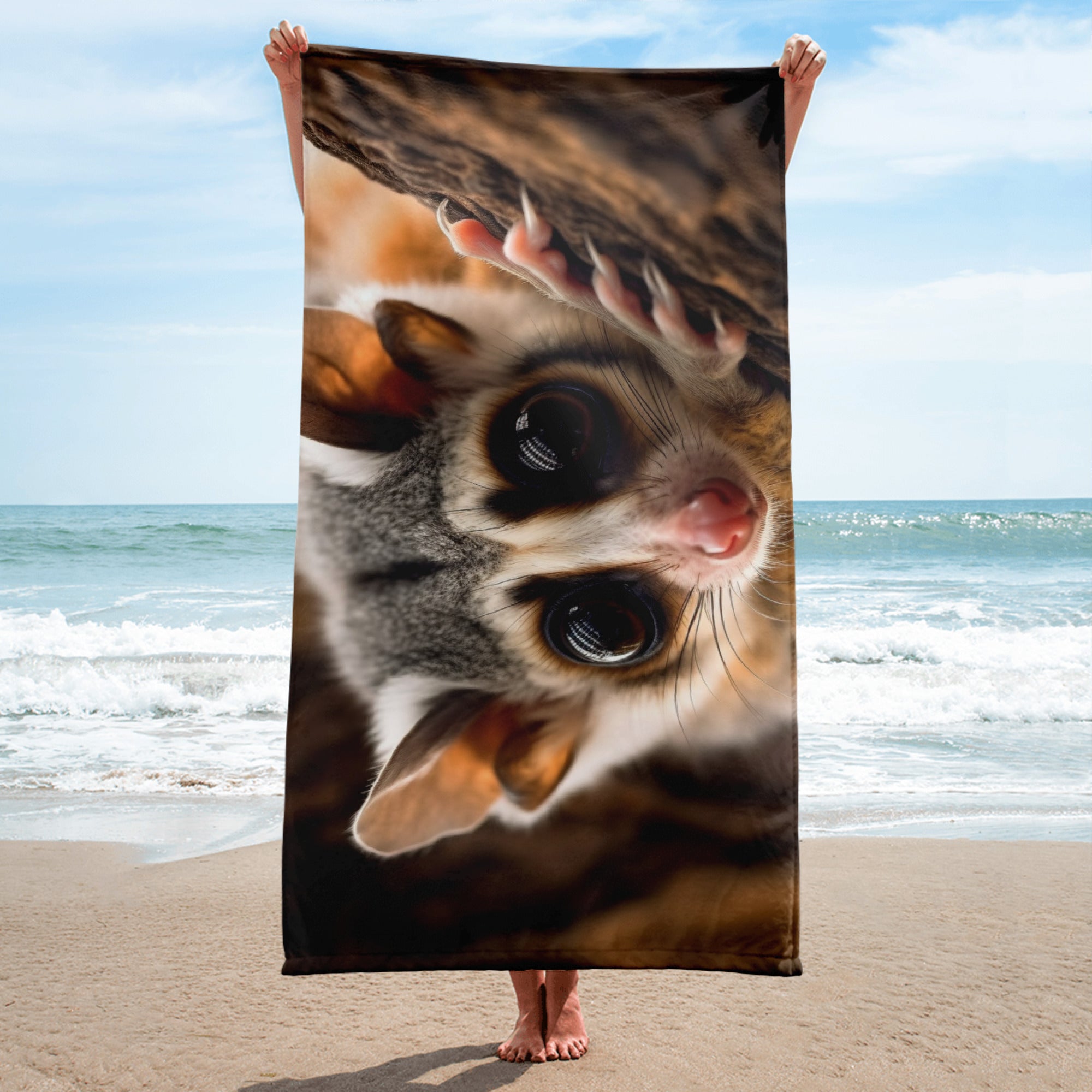 Soft & Vibrant Sugar Glider Beach Towel by Visual Verse - Image 1