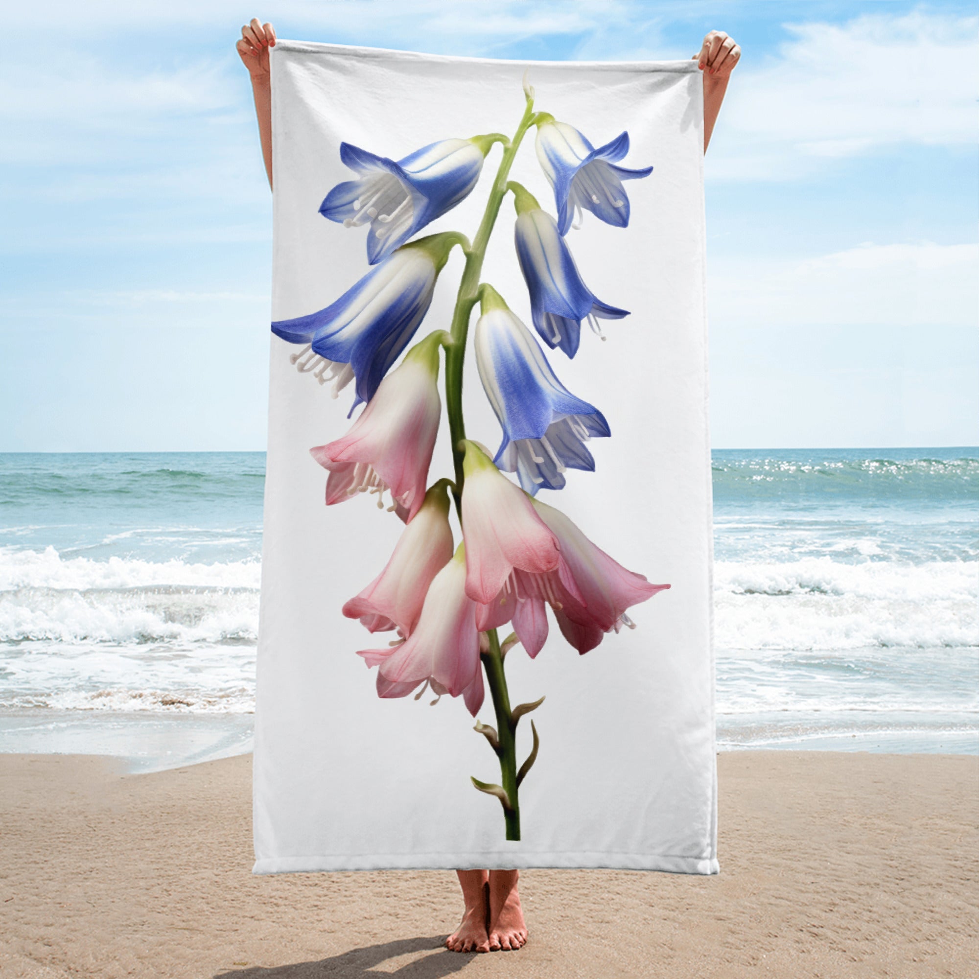 Spanish Bluebell Flower Beach Towel by Visual Verse - Image 1