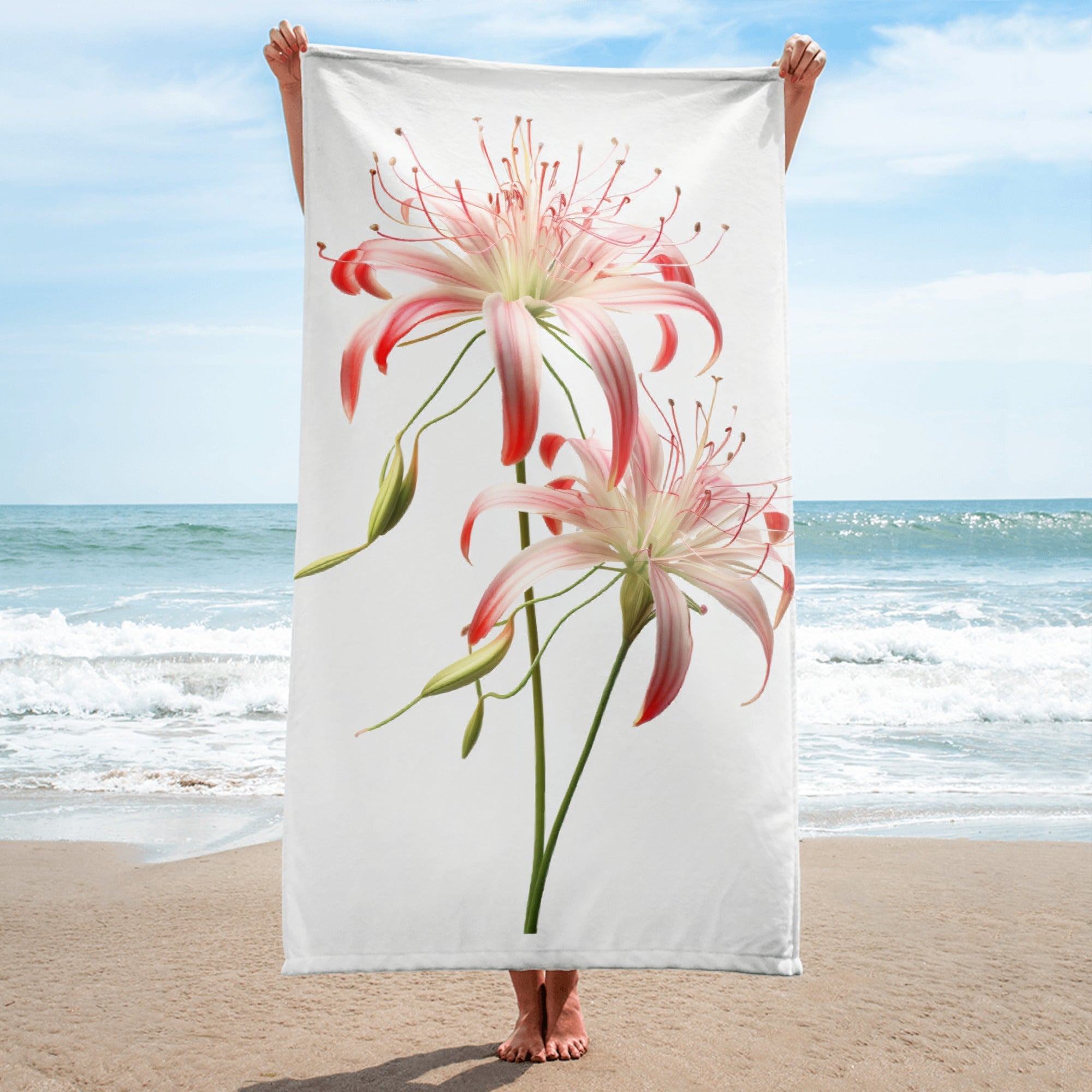 Spider Lily Flower Beach Towel by Visual Verse - Image 1